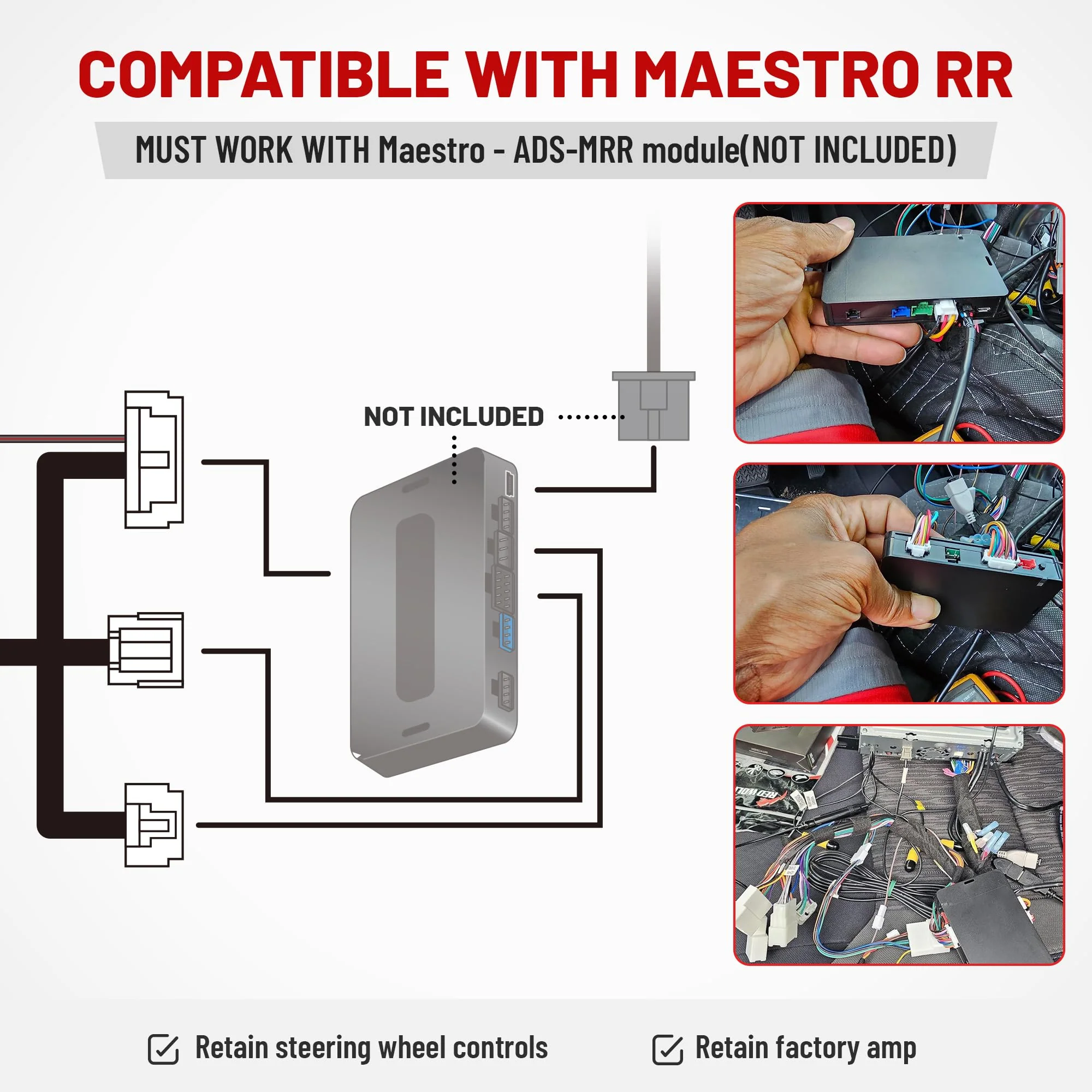 RED WOLF Car Radio T-Harness Wiring OBDII Connector Plug for Select Toyota 2012-2019 HRN-RR-TO2 Retain Steering Wheel Control AMP Interface Compatible with Meastro ADS-MRR Module Aftermarket Stereo - Image 2
