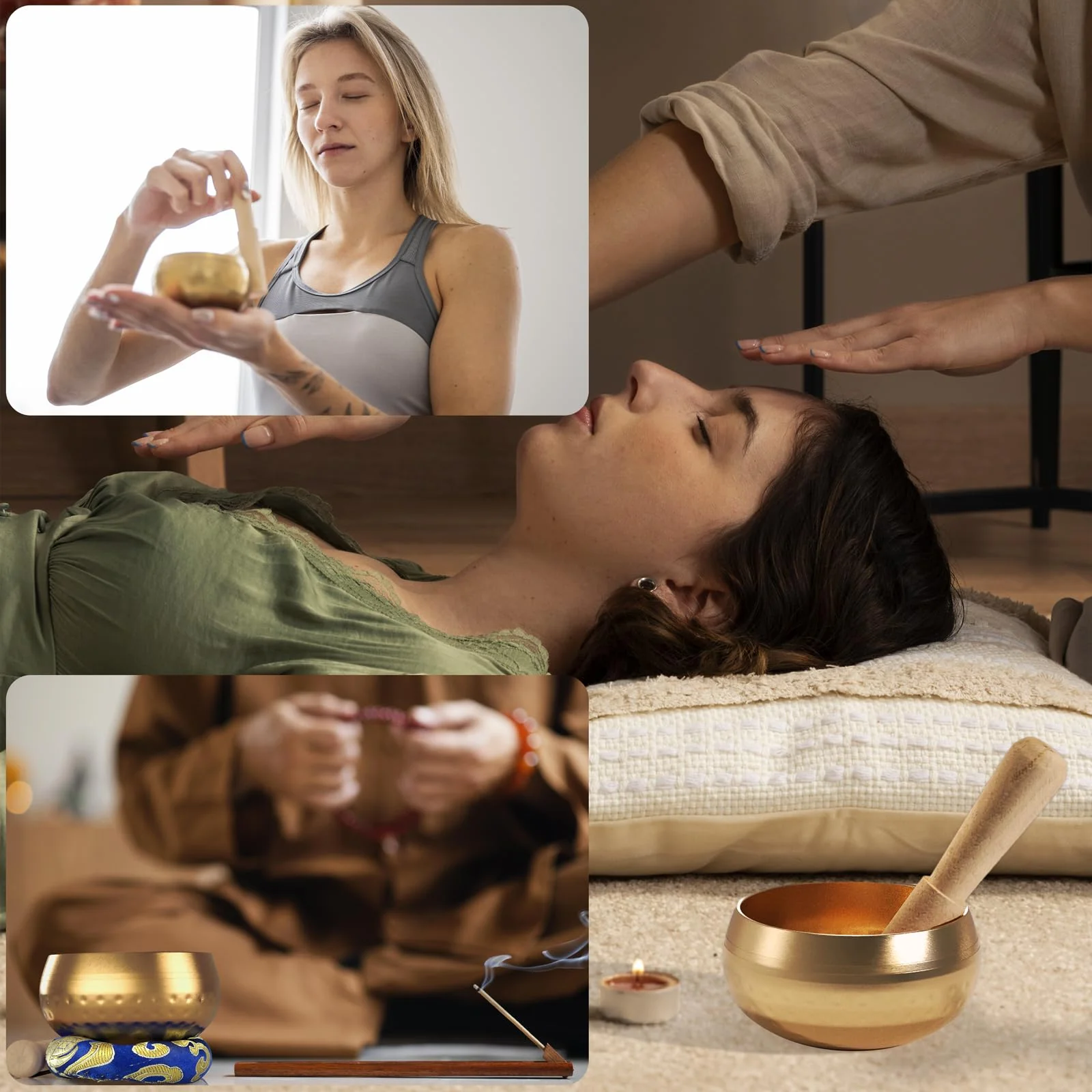 REGIS Tibetan Singing Bowl Set ? Mindfulness, and Stress Relief zen decor?Bowl Handcrafted in Nepal for Healing and Mindfulness (gold, 3 inch) gold - Image 2