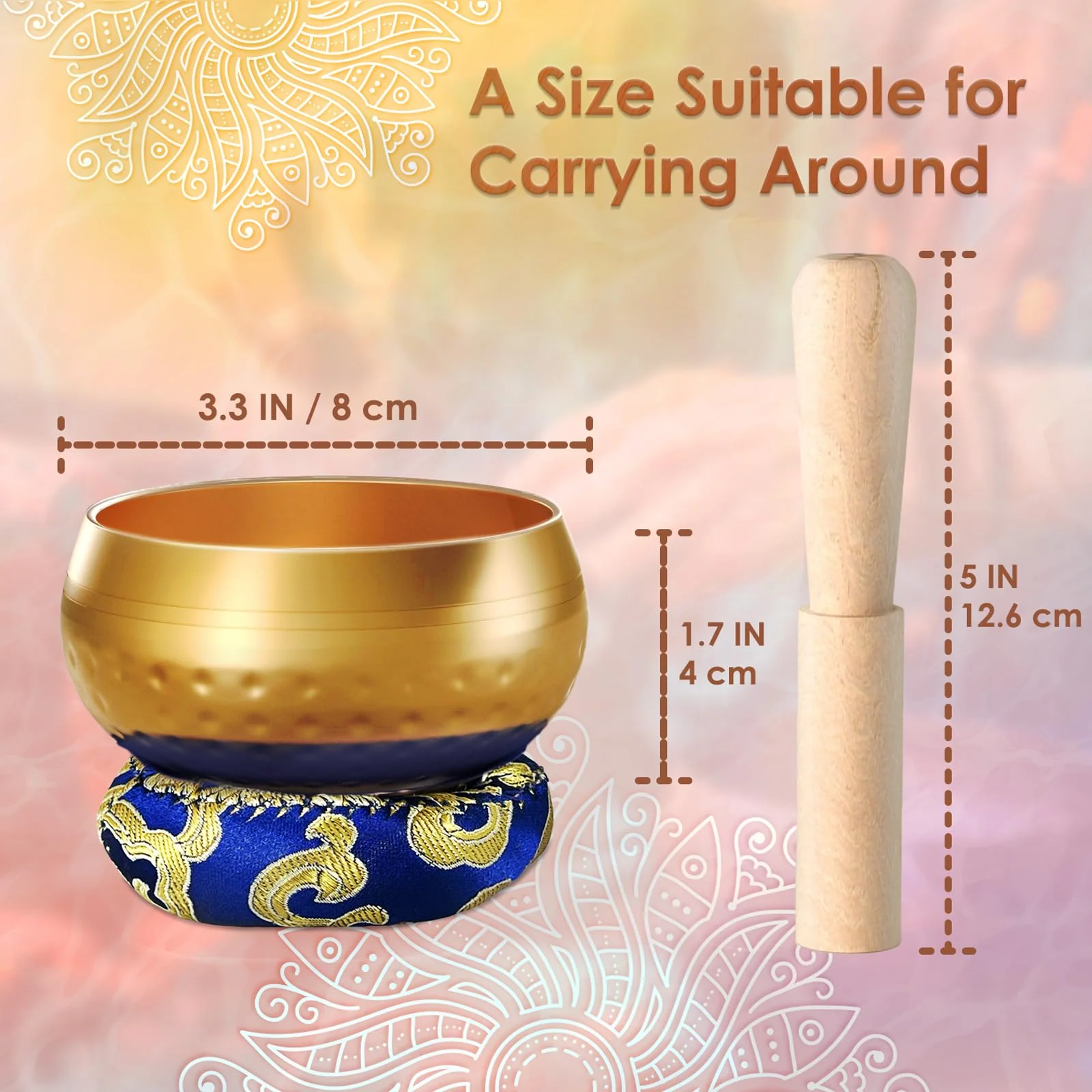 REGIS Tibetan Singing Bowl Set ? Mindfulness, and Stress Relief zen decor?Bowl Handcrafted in Nepal for Healing and Mindfulness (gold, 3 inch) gold - Image 3