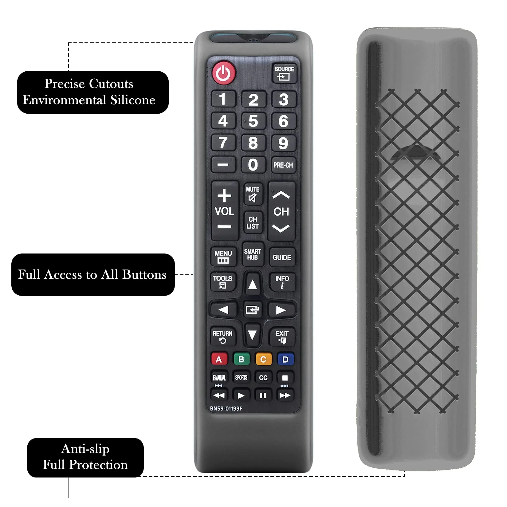 Remote case for Samsung TV Controller, Silicone Remote Cover for BN59-01199F Samsung Remote Control, Smart TV Remote Skin Sleeve Black - Image 4