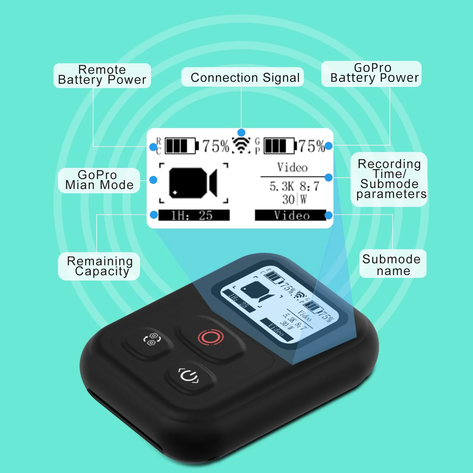 Remote Control Accessories for GoPro Hero Black 12/11/11Mini/10/9/8/Max,Wireless 269FT Remote Control Range OLED Display - Image 3