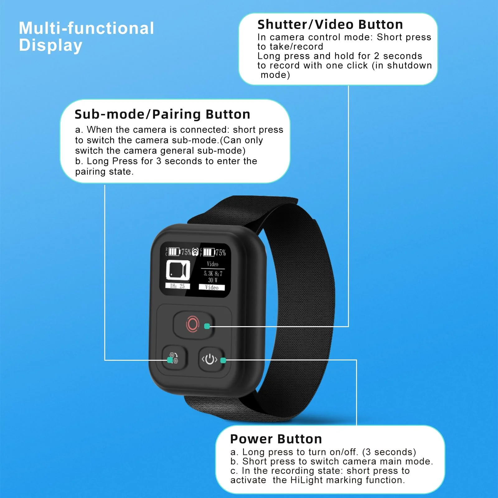 Remote Control Accessories for GoPro Hero Black 12/11/11Mini/10/9/8/Max,Wireless 269FT Remote Control Range OLED Display - Image 6