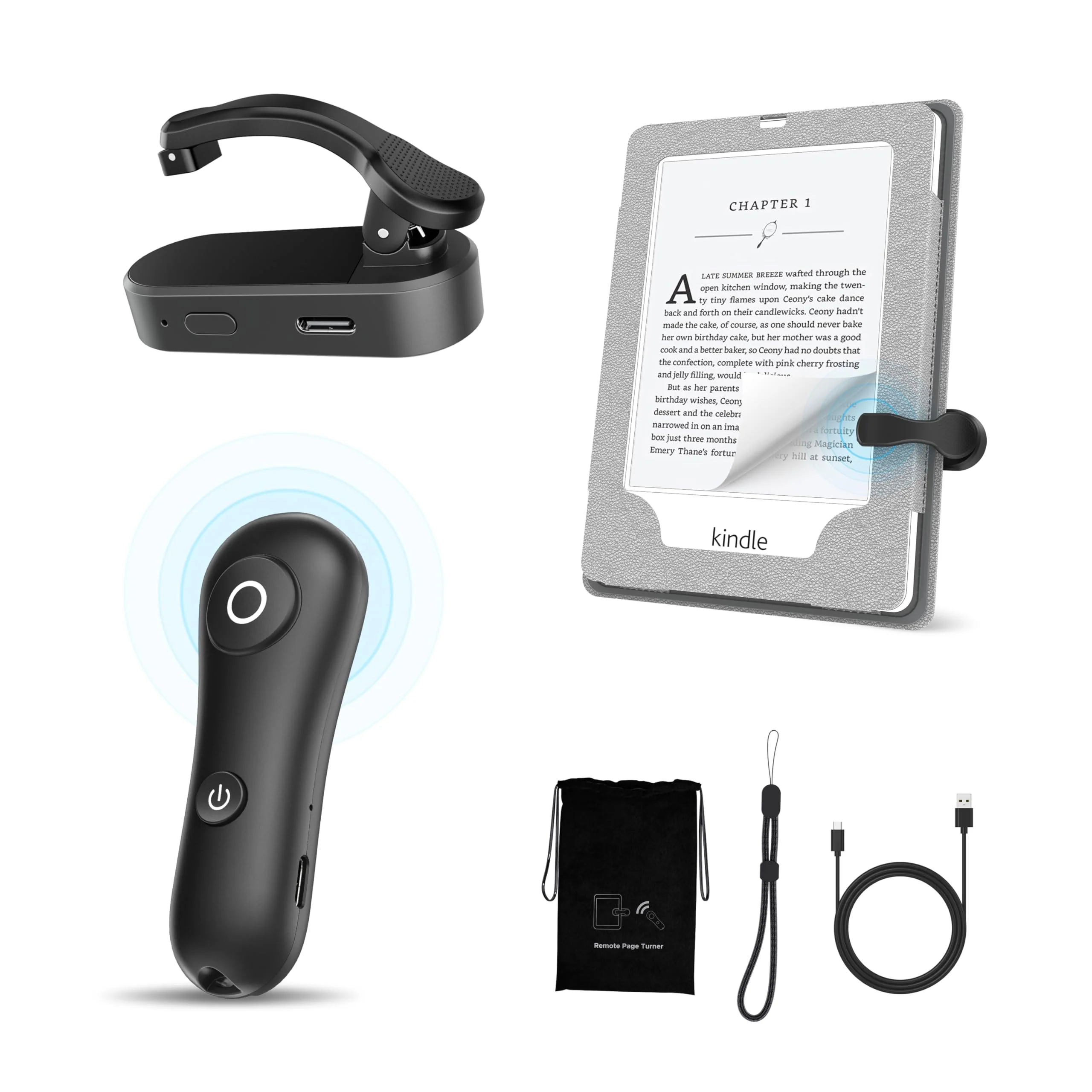 Remote Control Page Turner [Case Friendly] for Kindle Paperwhite Oasis Kobo eReaders, Kindle Accessories Clicker for Remote Photo & Video, Reading Novels/Comics for iPhone iPad Android Tablet -Black