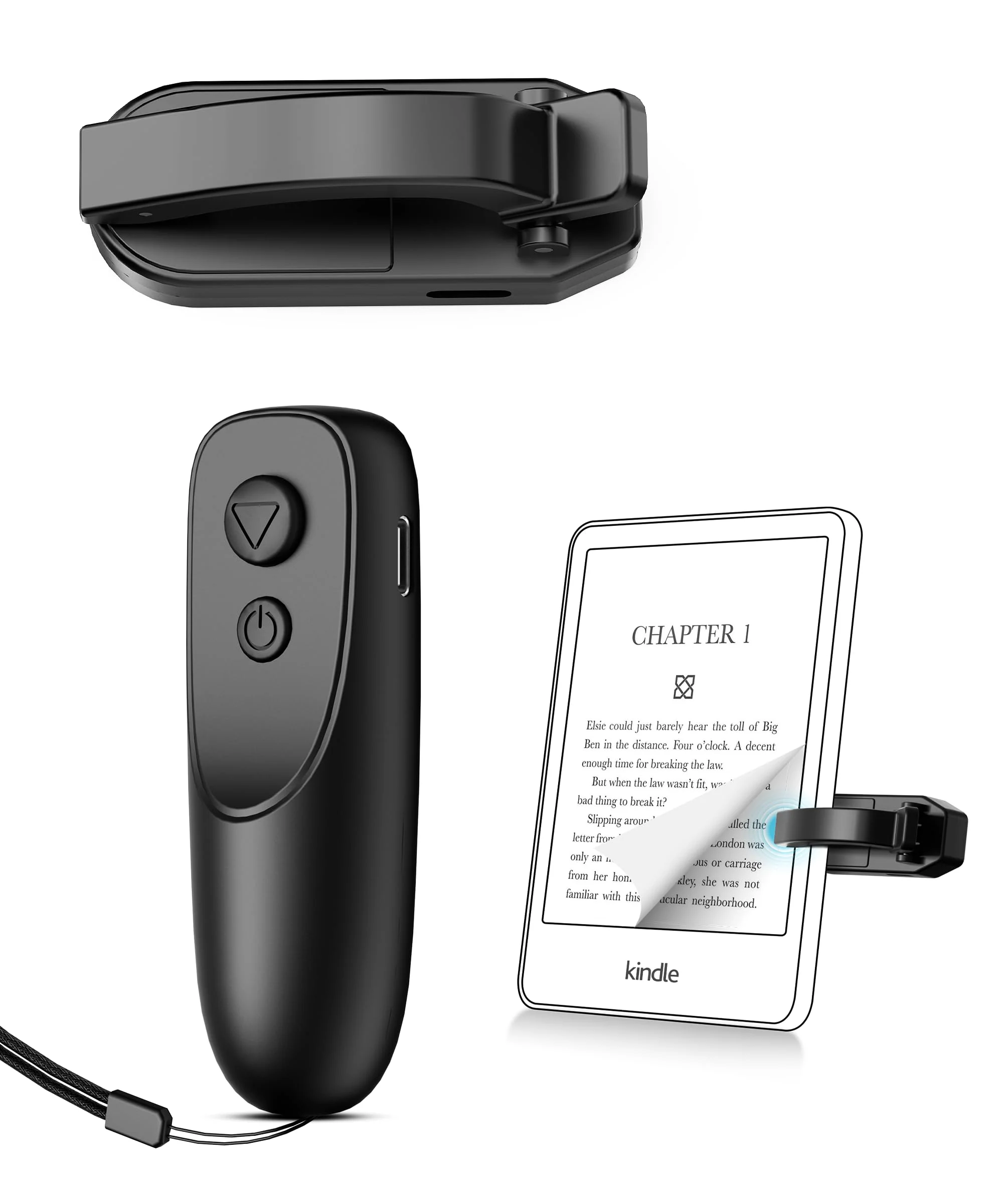Remote Control Page Turner for Kindle Paperwhite Kobo eReaders, Page Turner Clicker with Wireless Remote Compatible with iPad, Tablets, Cellphones Black