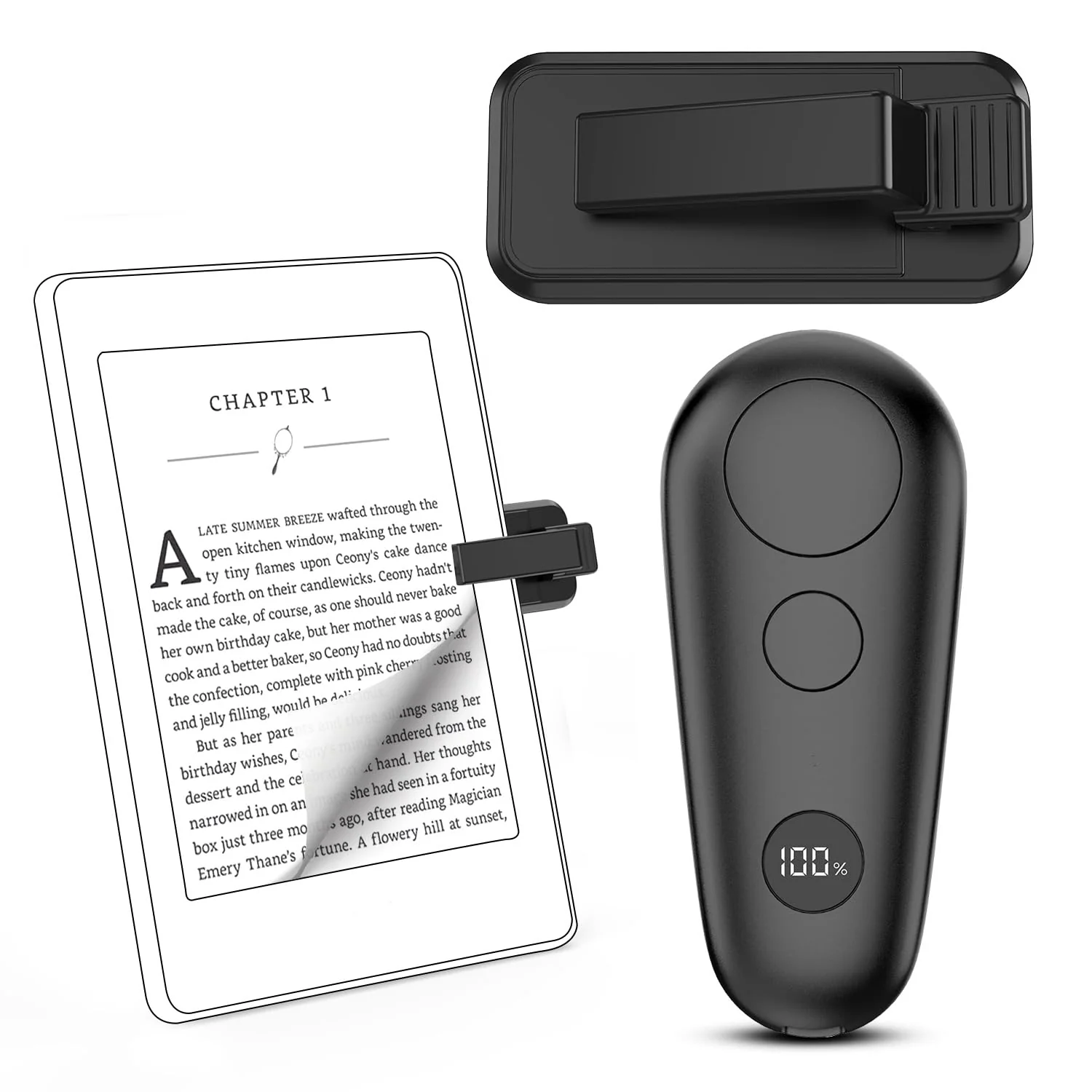 Remote Control Page Turner for Kindle Paperwhite Oasis Scribe eReaders, Page Turner Clicker for iPad Tablets Reading Novels Taking, Phone Camera Video Record Remote Triggers, Black
