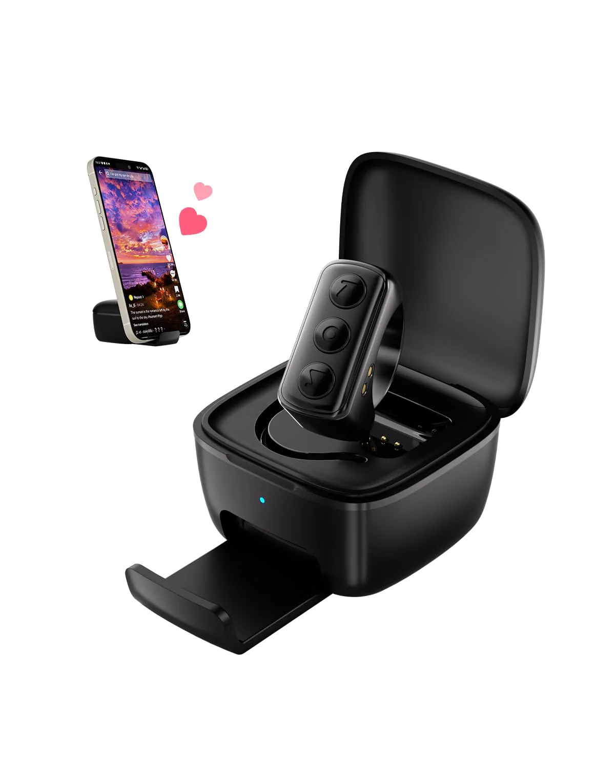Remote Scrolling Ring for TikTok, 2-in-1 Tik Tok Scroller Ring with Phone Holder, Wireless Page Turner for iPad/iPhone Ebook Reading, Photo Taking Video Recording Remote for iOS Android Devices Black