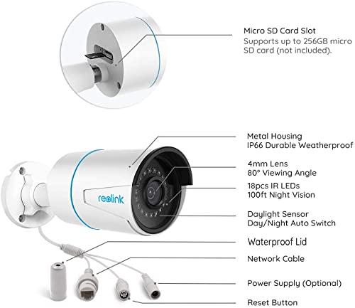 REOLINK Security IP Camera , 5MP Surveillance Outdoor Indoor PoE Camera, Human/Vehicle Detection, 100Ft IR Night Vision, Work with Smart Home, Up to 256GB Micro SD Card, RLC-510A White - Image 4