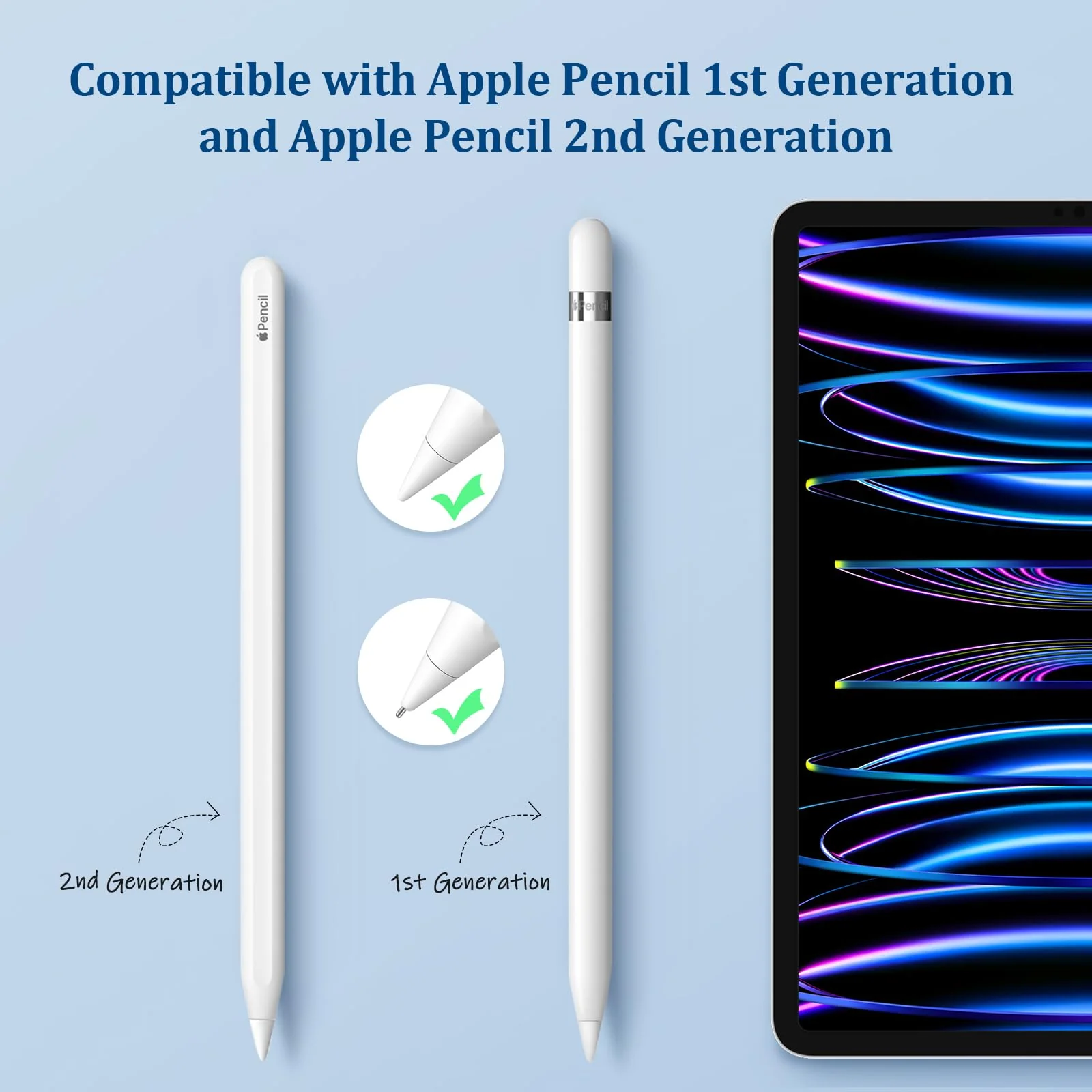 Replacement Tips for Apple Pencil 1st/2nd Gen/USB-C,No Wear Out Upgraded Apple Pencil Tips,Metal Pencil Nibs for Precise Control-Pen Like 0.78mm Longer Tips for iPad Pencil-(4 Pack) 2White+2White(Metal Tips) - Image 2
