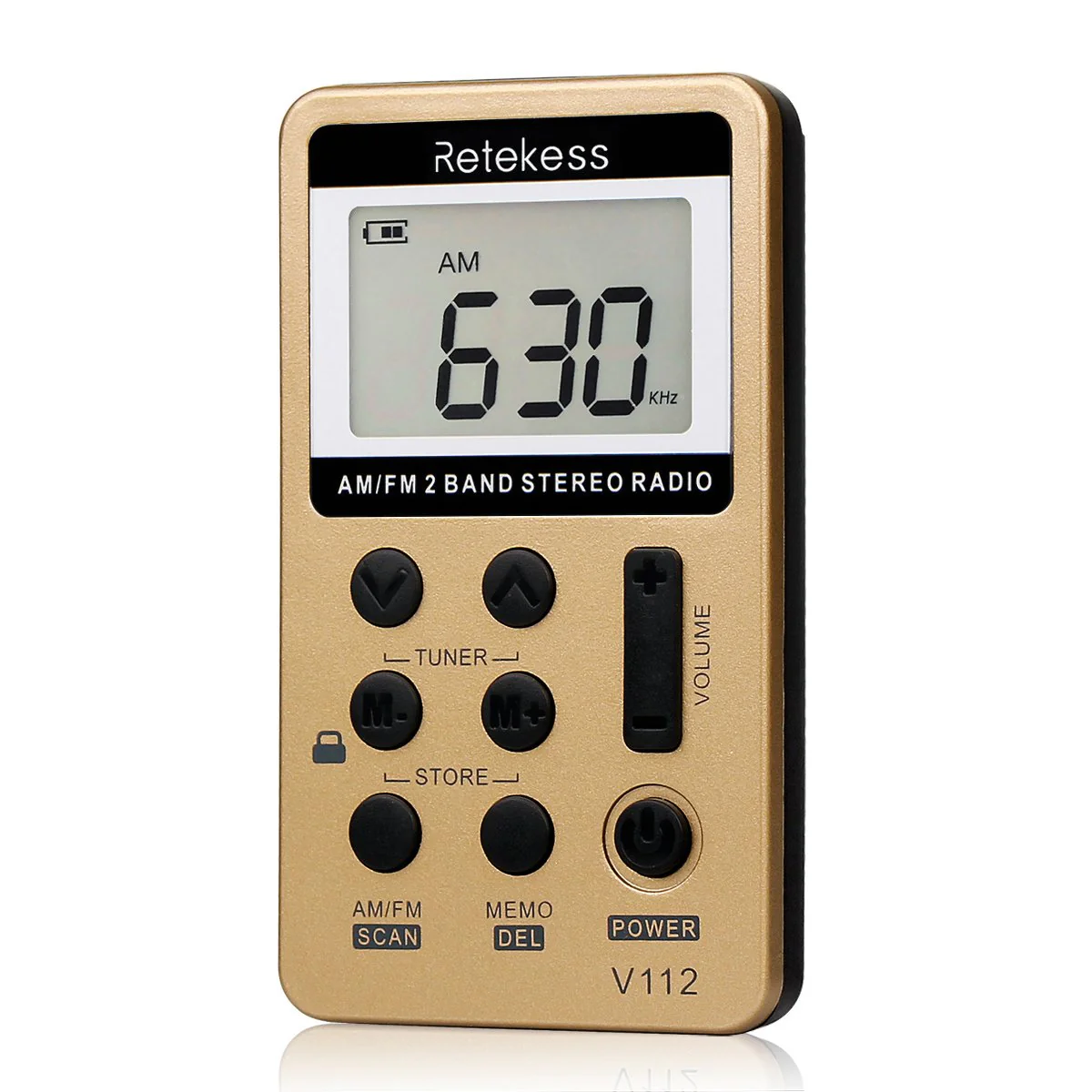Retekess V112 AM FM Radio Portable, Mini Radio with Earphone Pocket, Digital Tuning Rechargeable Battery LCD Display for Walking Jogging(Gold) Gold - Image 7