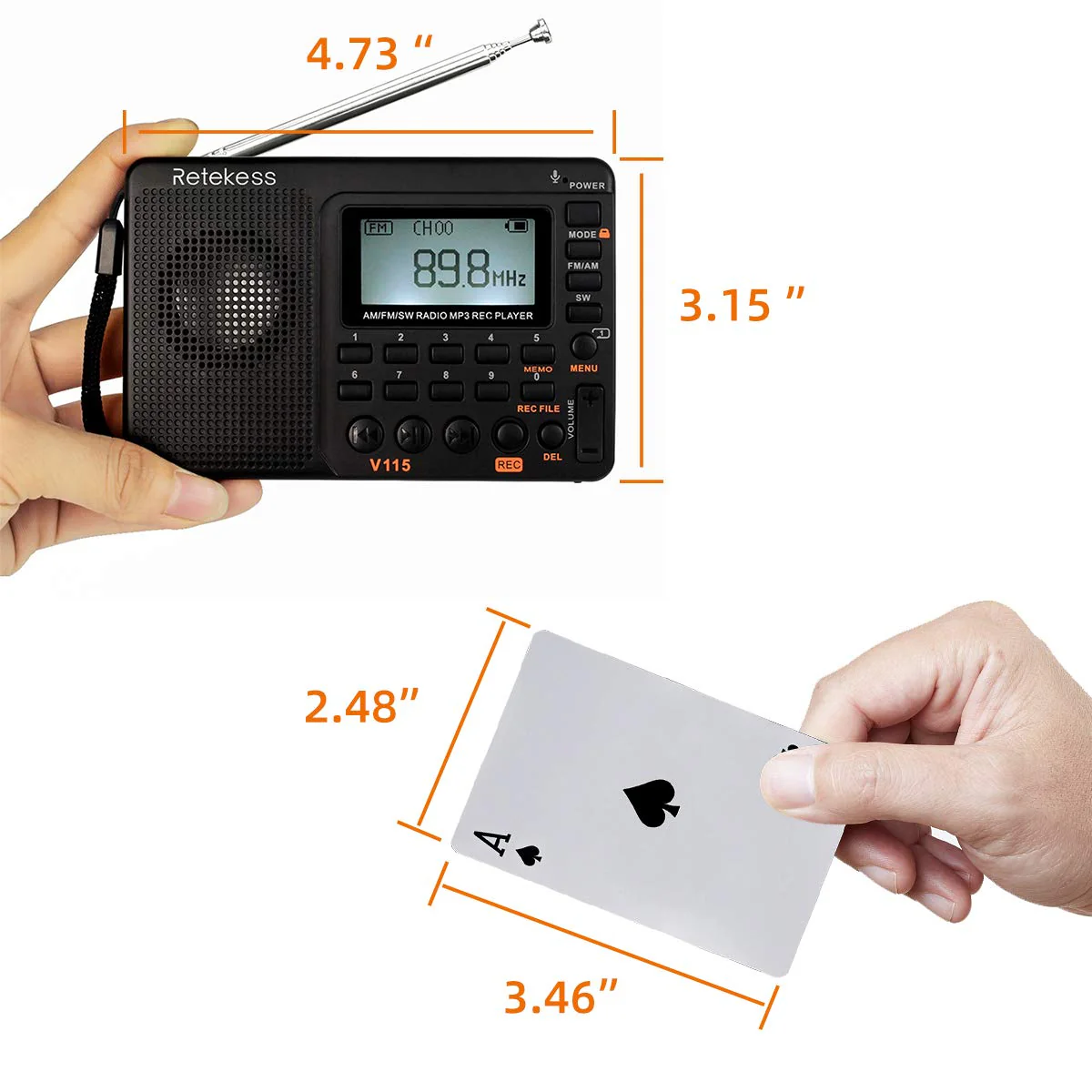 Retekess V115 Digital AM FM Radio Portable, Rechargeable Radio Digital Tuner, 9 Band Shortwave Radios, Support Micro SD Card and AUX Recording - Image 6