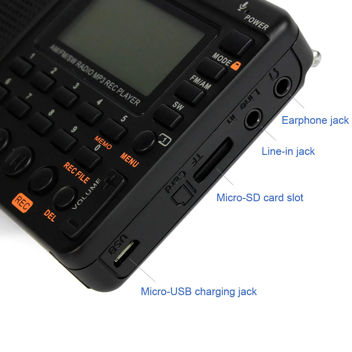 Retekess V115 Digital AM FM Radio Portable, Rechargeable Radio Digital Tuner, 9 Band Shortwave Radios, Support Micro SD Card and AUX Recording - Image 8