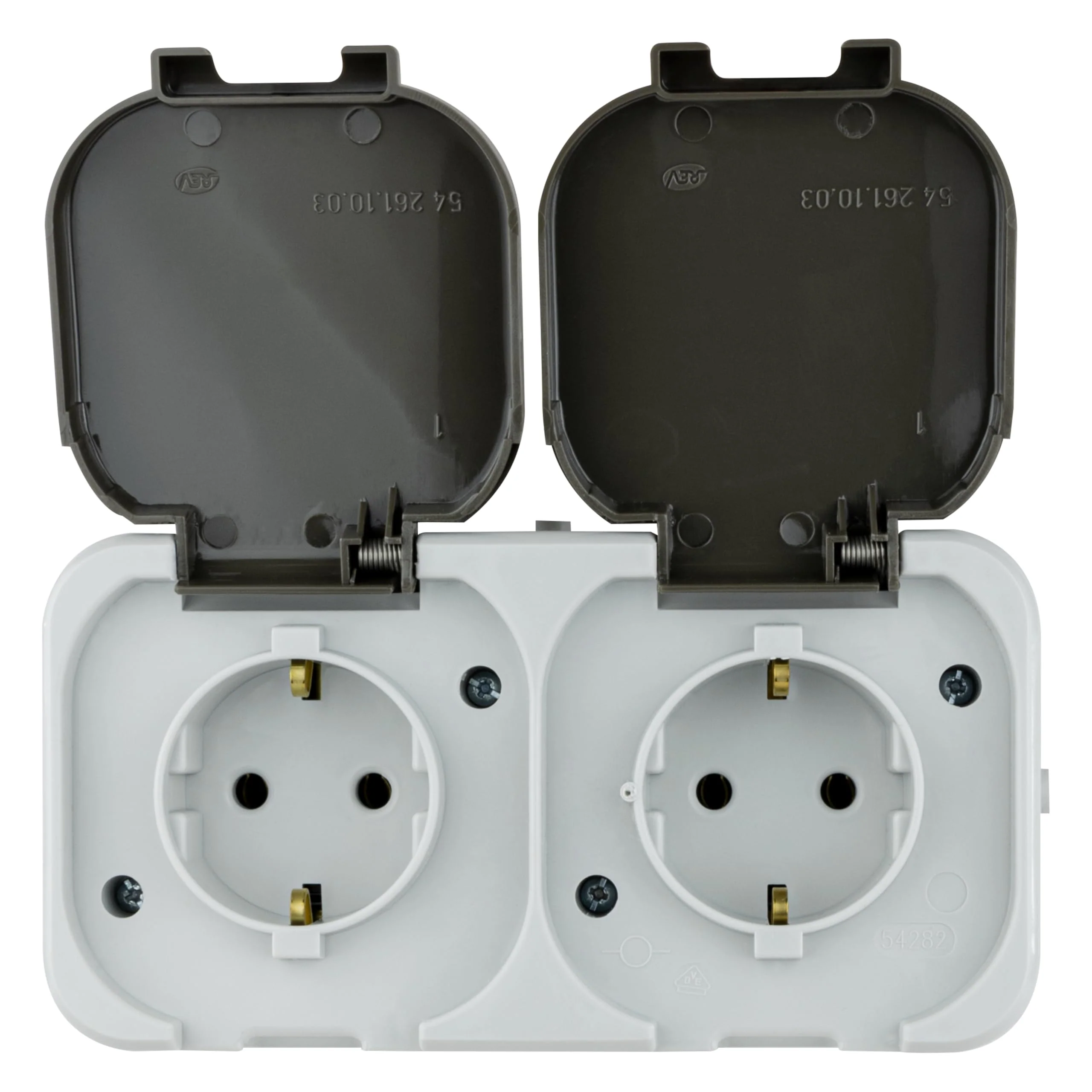 REV AquaTop Wet Room Socket, IP44, Single Pole, Pre-Wired, Surface-Mounted, Grey 2-way socket pre-wired