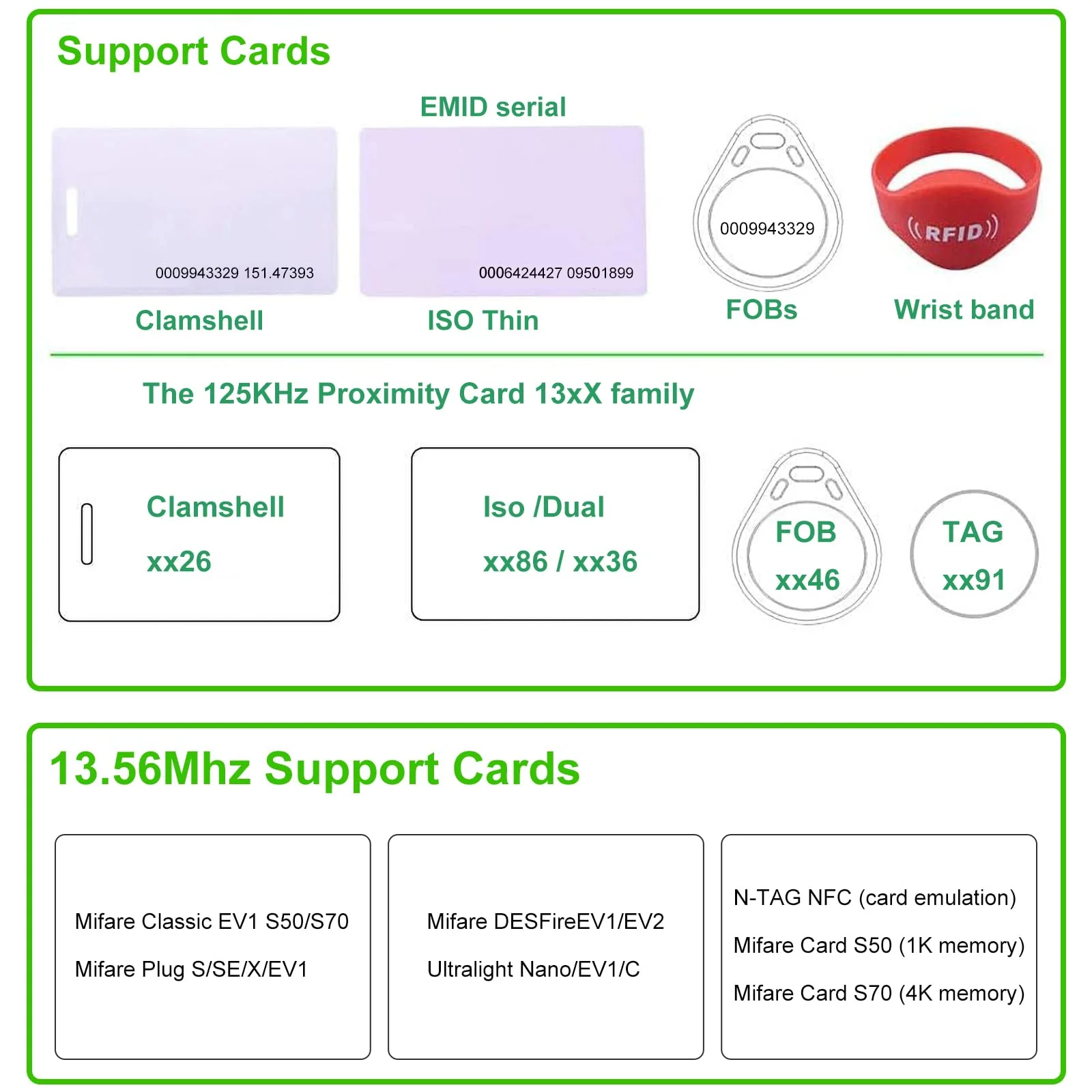 RFID Reader,Ajfwm 125KHz/13.56Mhz Dual Frequency RFID Scanner Read 1326 Family Proximity Cards & EM4100 ID IC NFC Card Access Control System Home Again - Image 6
