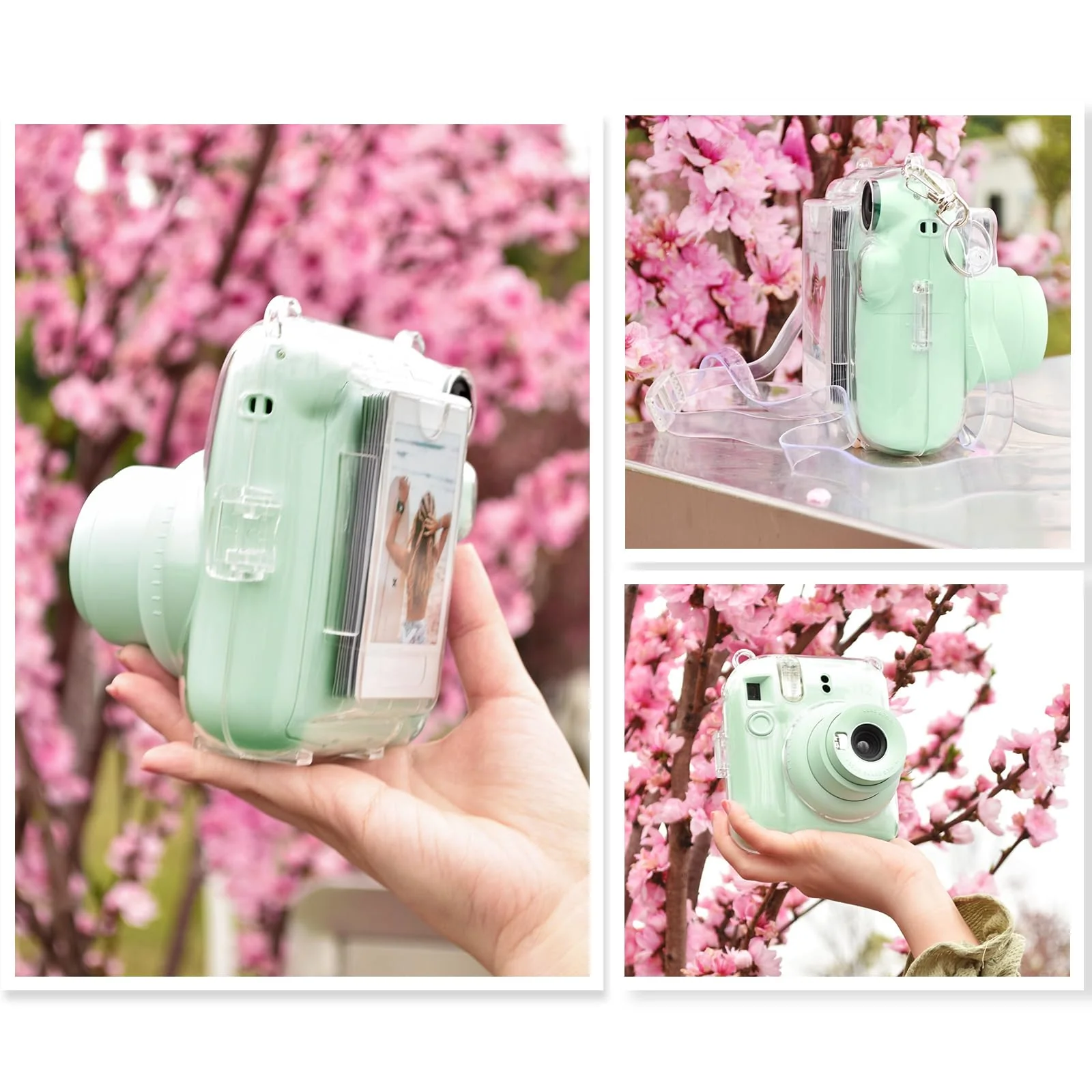 Rieibi Clear Case Compatible with Fuji Instax Mini 12, Polaroid Hard Carrying Case Bag for Fujifilm Instax Mini 12 Instant Camera, PC Cover with Photo Storage Pocket & Shoulder Strap Upgrade Clear - Image 5