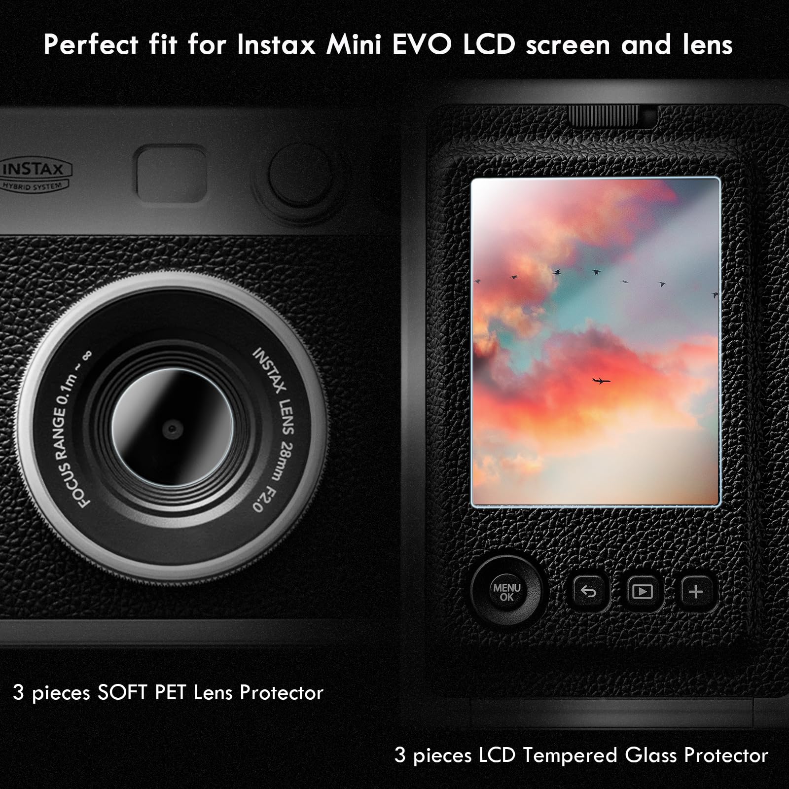 Rieibi Lens Cap & Screen Protector for Fujifilm Instax Mini EVO, Accessories for Fuji Instax Mini Evo Lens Cover with Anti-Loss String & LCD Screen Protector + Lens PET Flim - Image 2