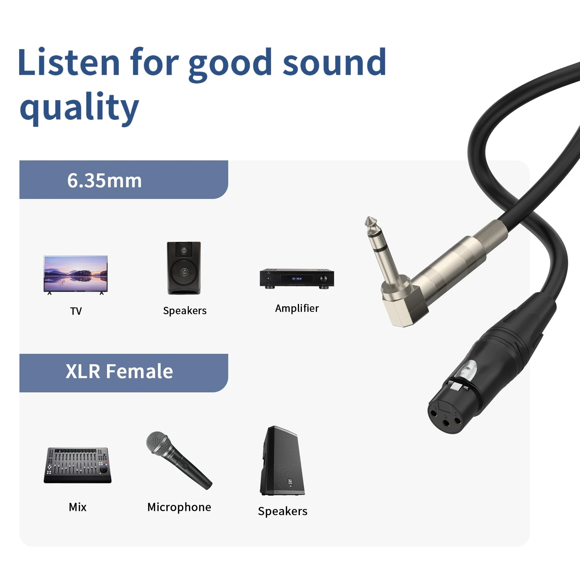 Right Angle 6.35mm TRS to XLR Female,(1.5FT 2Pack) Right Angle 1/4" TRS to XLR 3Pin Female,for Speakers, Stage, DJ and More Right Angle 6.35mm TRS to XLR Female - Image 3