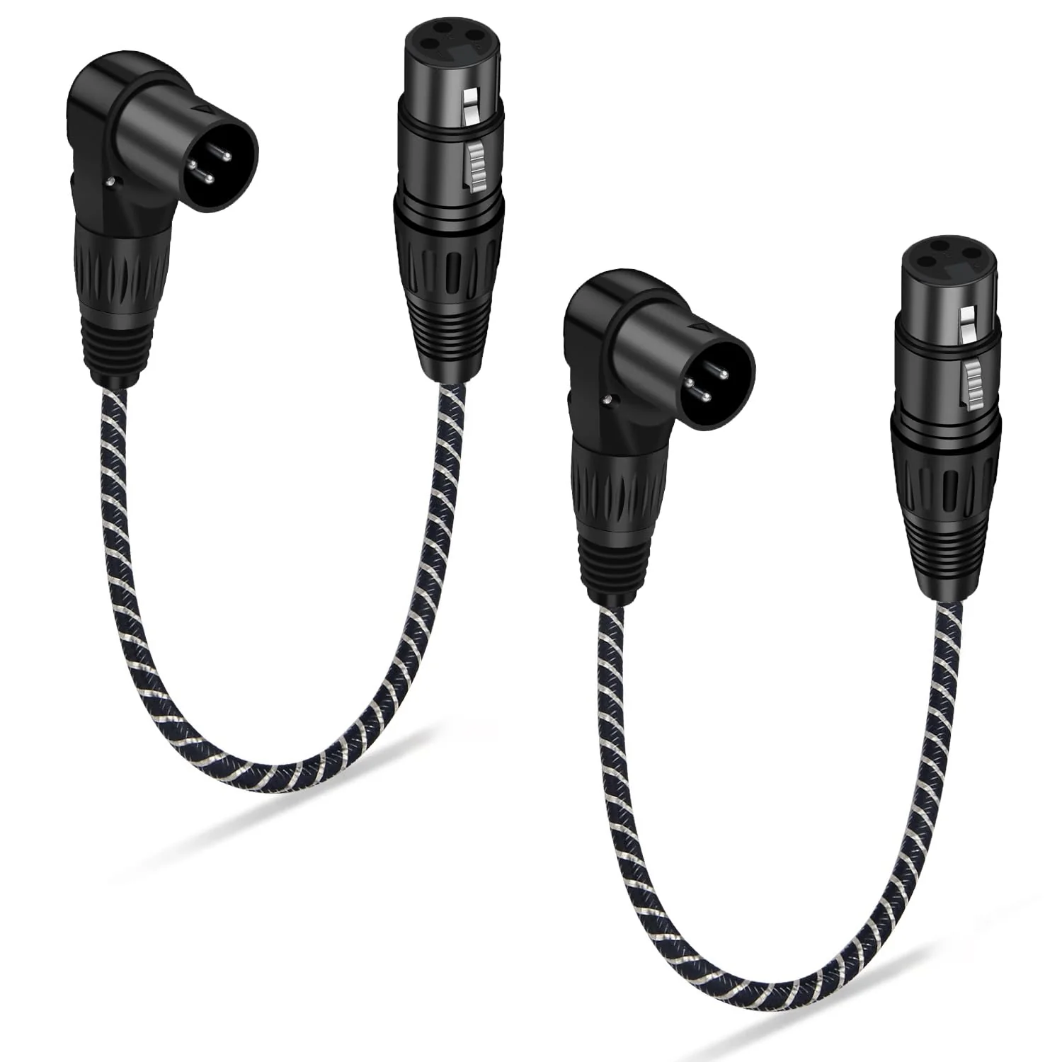 Right Angle XLR Cable,2-Pack Adjustable-Angle Male to Straight Female Microphone Cable,Short XLR Microphone Cable 90 Degree Adapter for Mic Mixer, Recording Studio, Podcast-1FT Angle Male-1FT Black