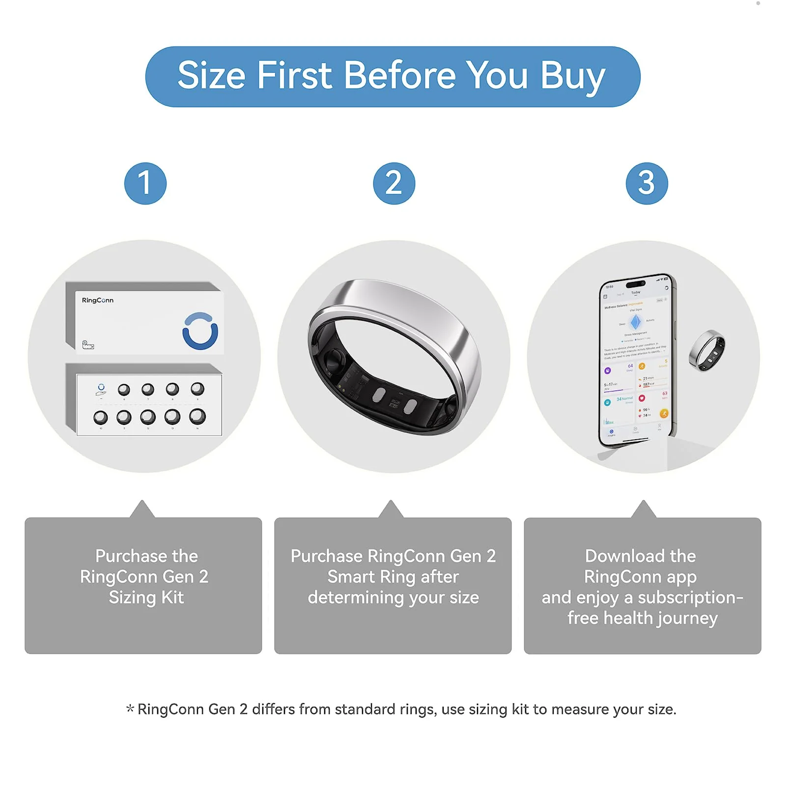 RingConn Gen 2 Sizing Kit - Size First Before You Buy - Choose from 9 Sizes - Sizes 6 to 14 - Find The Perfect Ring Size Smart Ring Size - Only for RingConn Gen 2 Smart Ring - Image 2