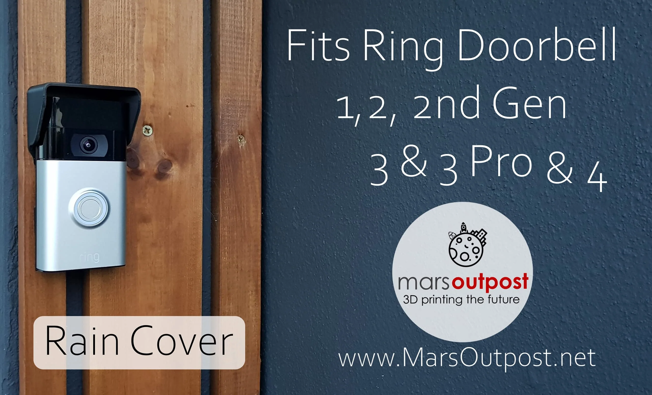 RingDoorbell 1/2/3/4 2nd Gen & 3 Plus Rain Sun Cover Hood Weather Shield Glare Protector No Drilling Needed, Black - Image 6