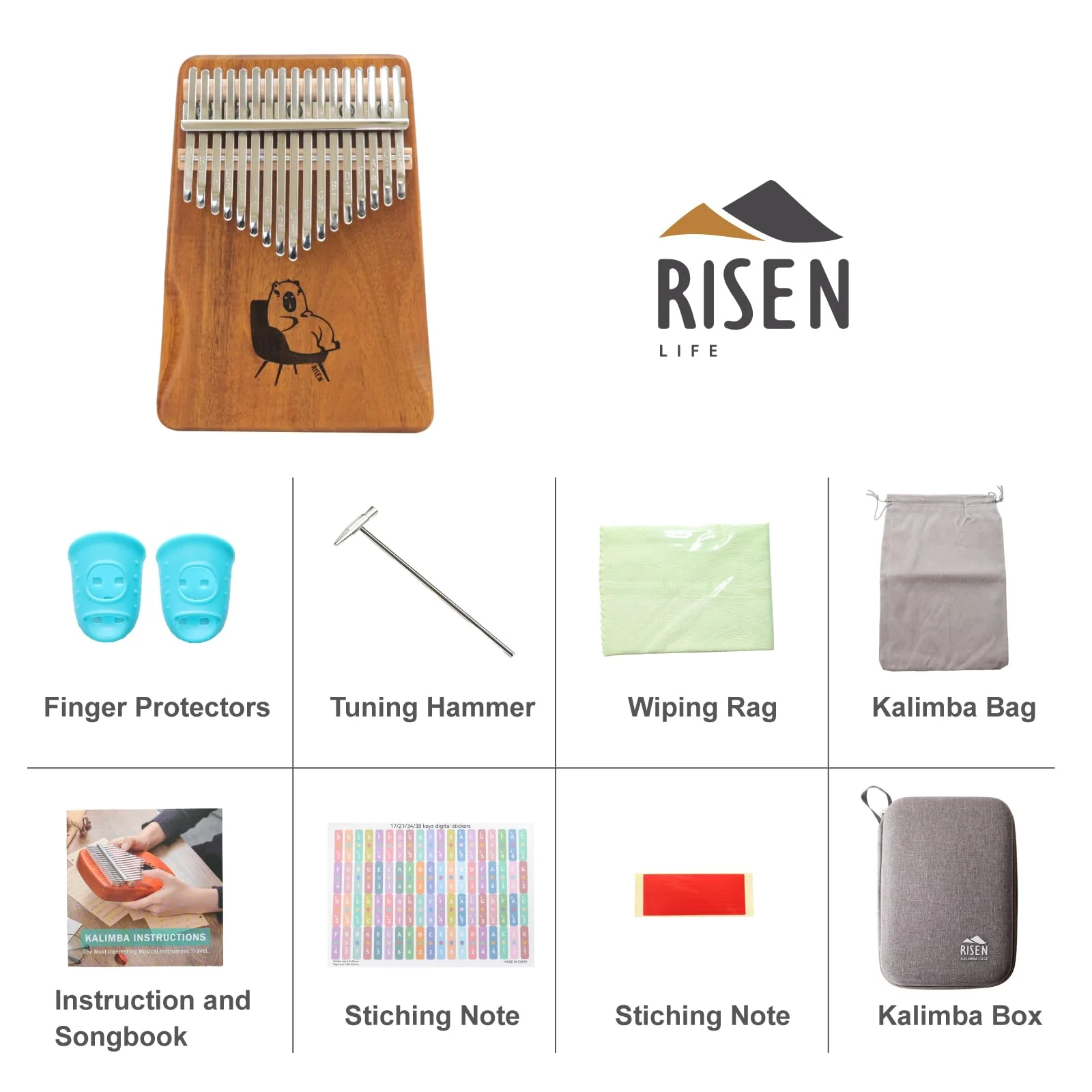 Risen Kalimba, Gradient Brown 17 Keys, Thumb Piano, Metal Keys with Scale Engraving, Capybara Design,Small Musical Instrument, Gifts For Beginner, Music Love (Capybara Couch Potato Natural Wood) Capybara Couch Potato Natural Wood - Image 6