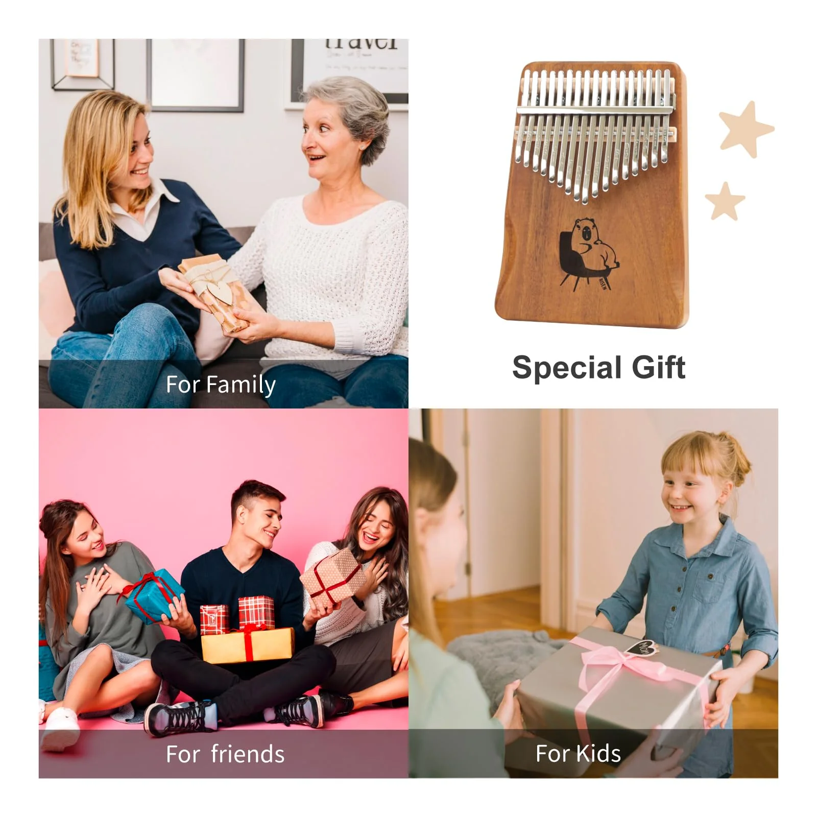 Risen Kalimba, Gradient Brown 17 Keys, Thumb Piano, Metal Keys with Scale Engraving, Capybara Design,Small Musical Instrument, Gifts For Beginner, Music Love (Capybara Couch Potato Natural Wood) Capybara Couch Potato Natural Wood - Image 7
