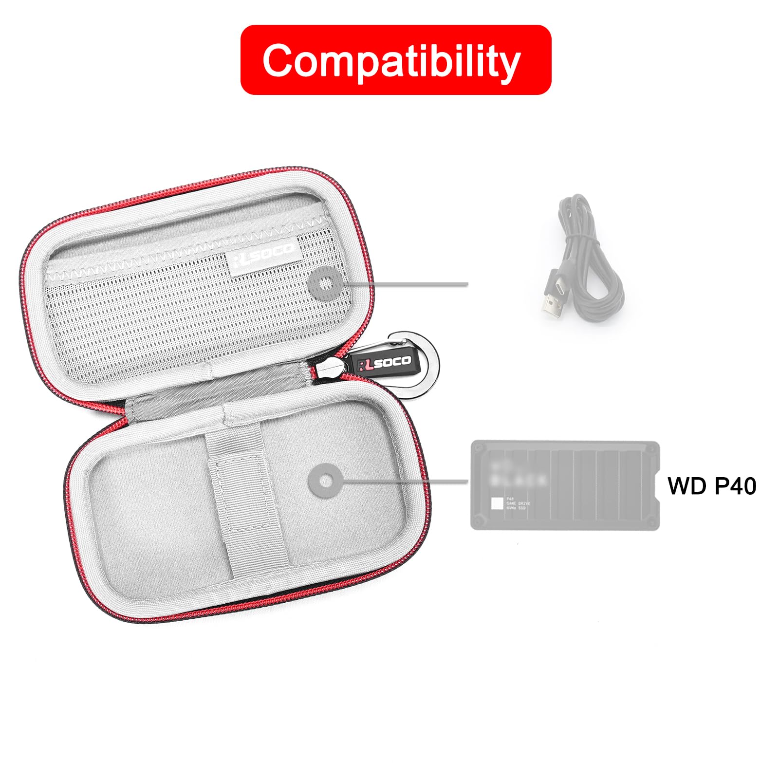 RLSOCO Hard Case for Western Digital 2TB/1TB/500GB P40 Game Drive SSD,Portable External Solid State Drive (Case Only) - Image 3