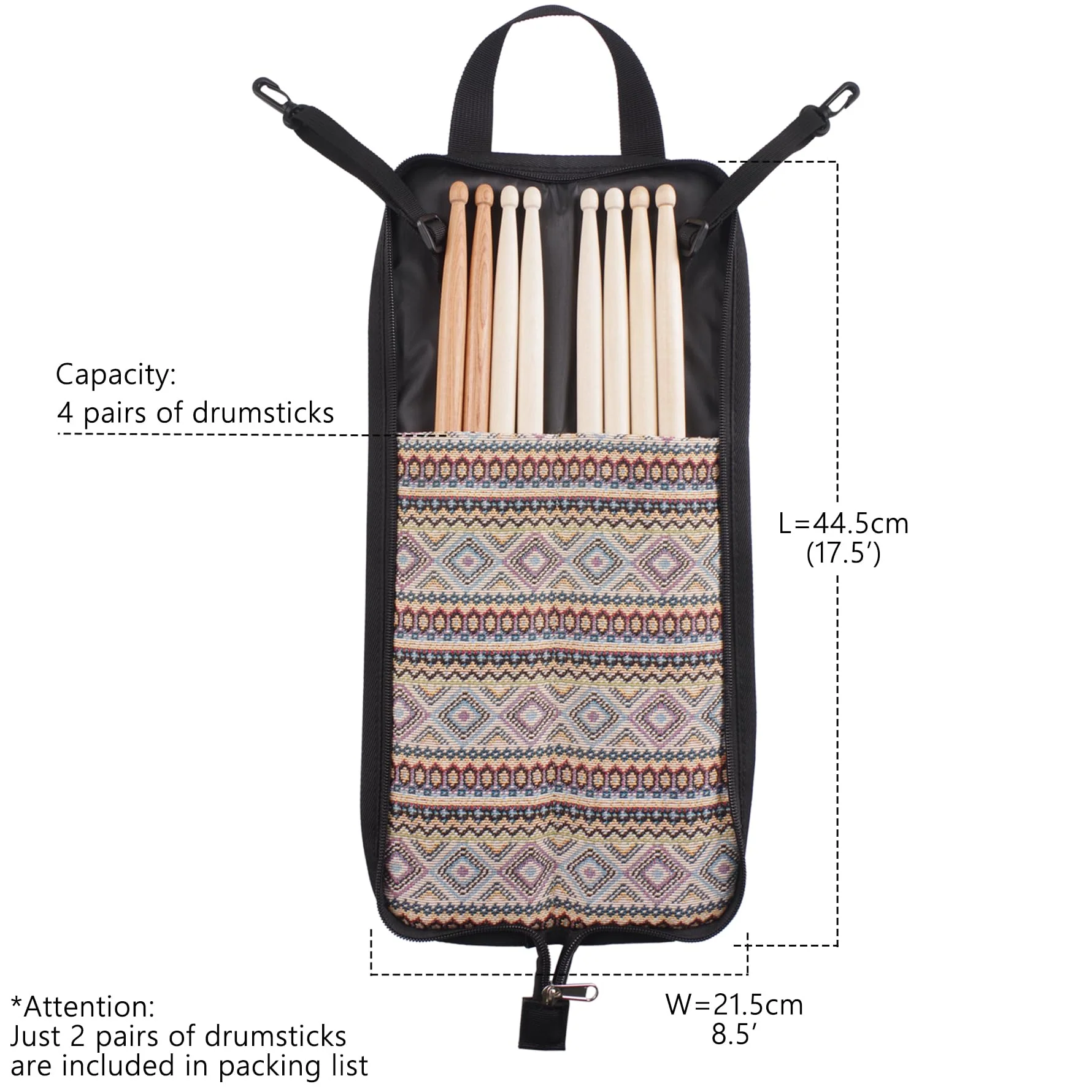 Rockhouse Drum Accessories Stick Bag Drumstick Holder Storage Bag Case for Drum Set, Drummers Bag with 2 Pair Drum Sticks for Adults Kids Beginners - Image 5