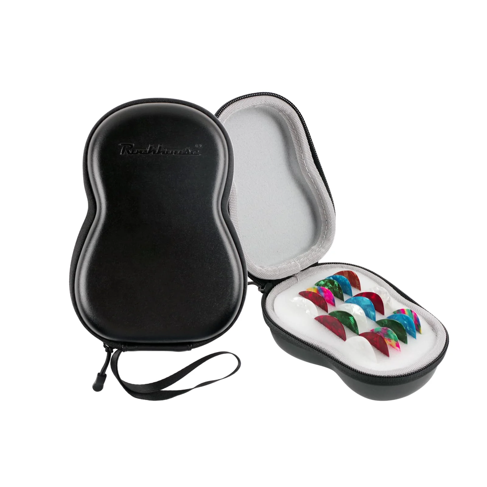 Rockhouse Guitar Pick Holder Case PU Leather Storage Pouch Box Plectrum Zipper Bag Organizer, Fits All Size Picks Guitar Accessories Gift for Guitarist Music Lover, Small Black
