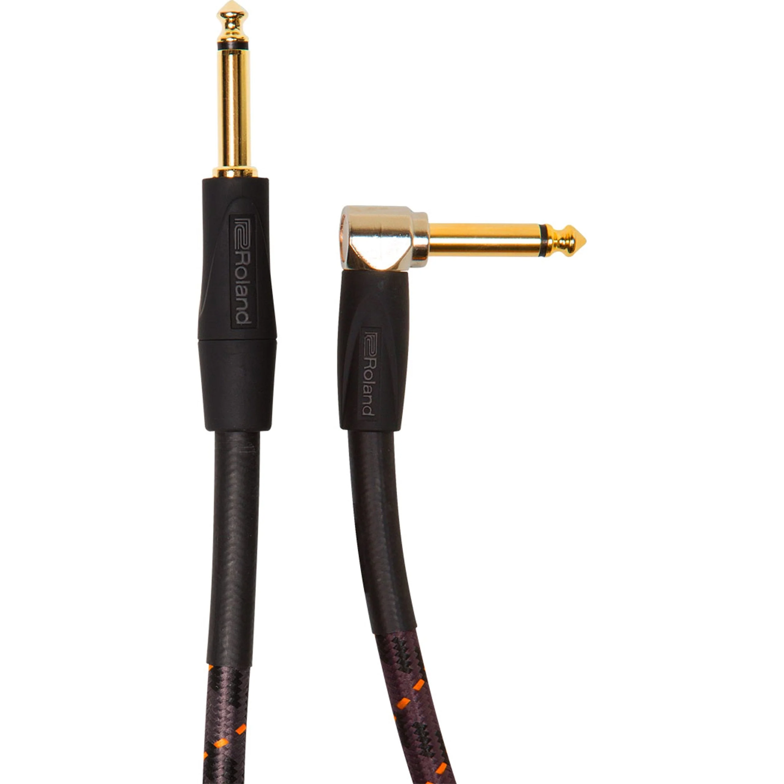ROLAND Gold Series Patch/Pedal Cable Straight to Right-Angle 1/4-inch Connectors, 10 ft./3 m - RIC-G10A, Black 3 Meters