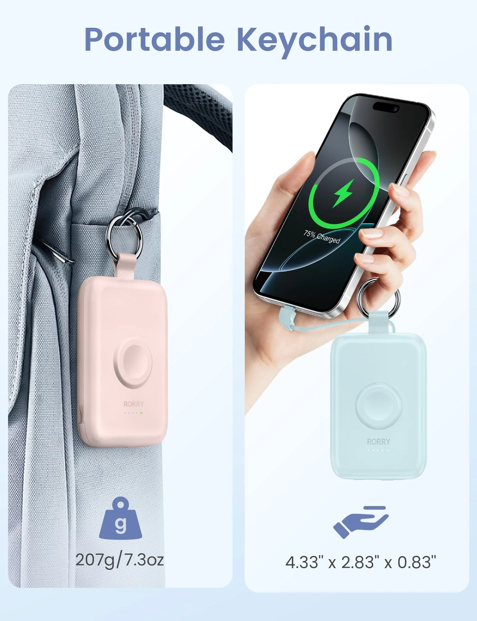 RORRY Portable Charger, 10000mAh PD 20W Fast Charging Portable Charger Power Bank with Built in Cables, Travel Battery Pack for iPhone 16/15/14/13/12 and Apple Watch Ultra/9/8/7/6/5/4/3/2, Black - Image 6
