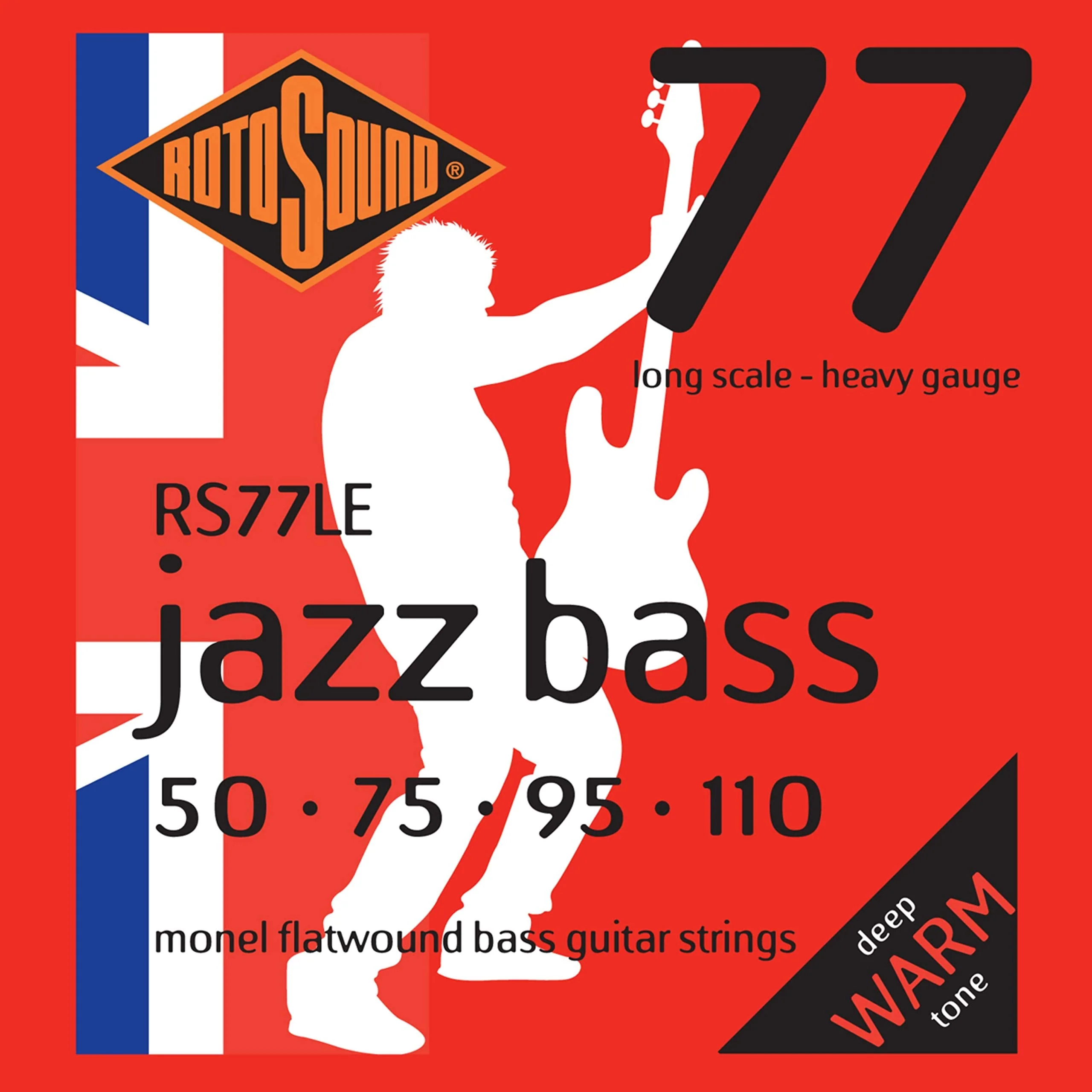 Rotosound RS77LE Monel Flatwound Bass Guitar Strings (50 75 95 110) Set 4-string Flatwound Heavy 50-110