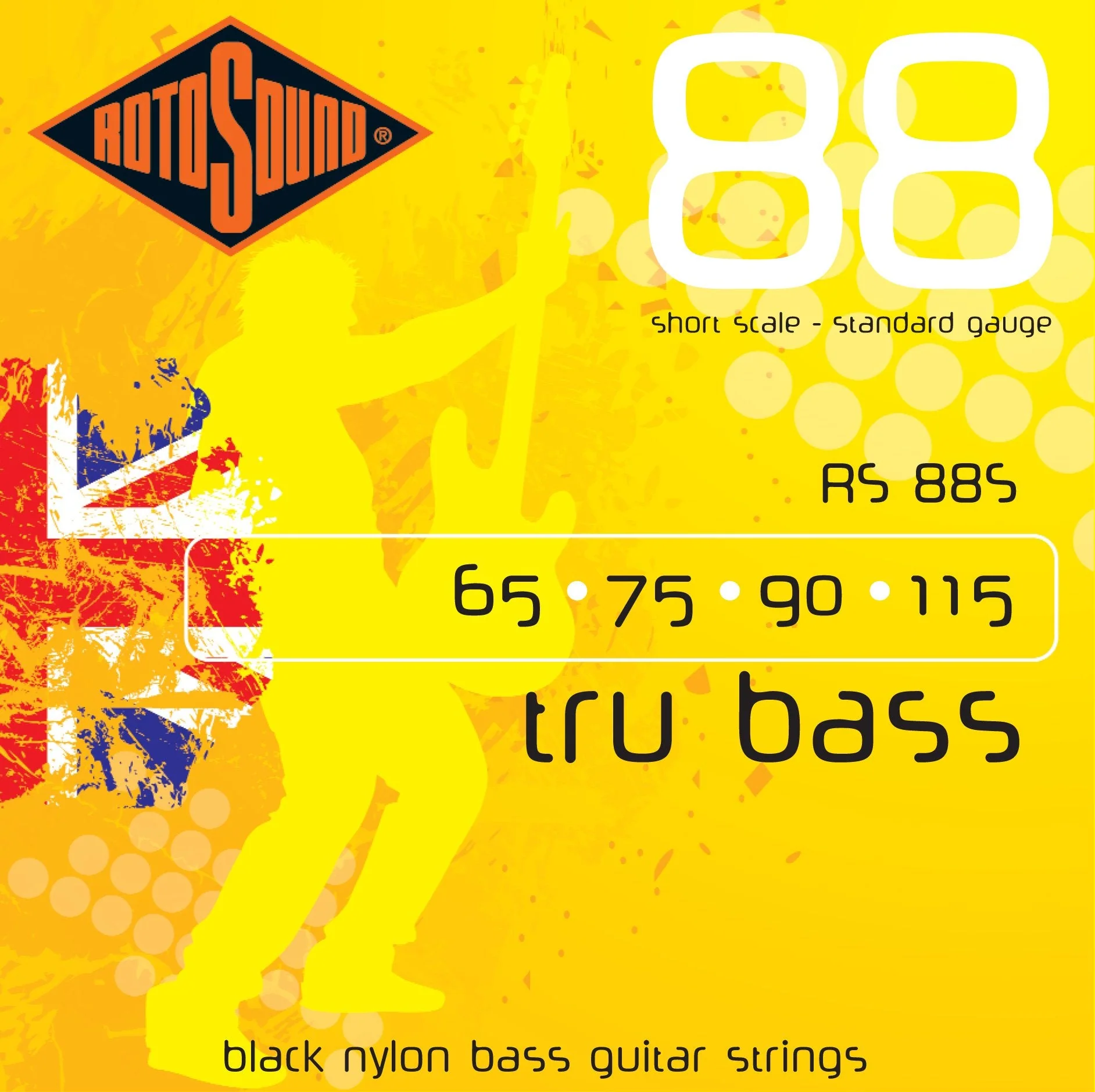 Rotosound RS88S Black Nylon Flatwound Short Bass Guitar Strings (65 75 90 115) .065-.115 Standard Short Scale