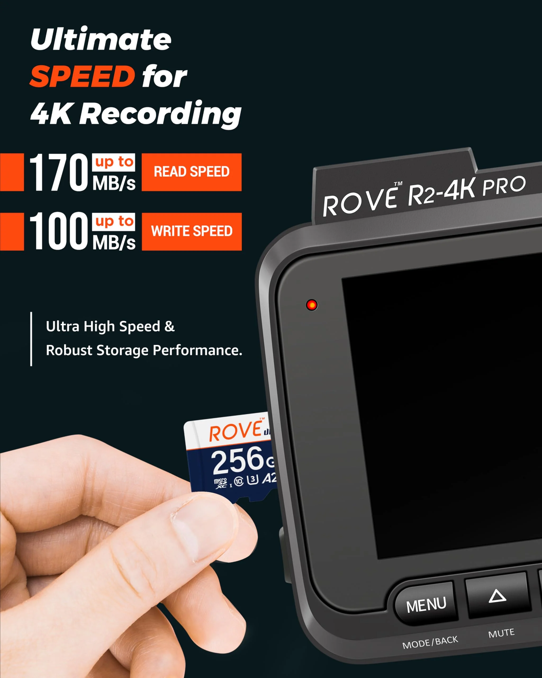 ROVE Ultimate Micro SD Card microSDXC 256GB Memory Card with USB 3.2 Type C Card Reader 170MB/s C10, U3, V30, 4K, A2 for Dash Cam, Android Smart Phones, Tablets, Games - Image 2