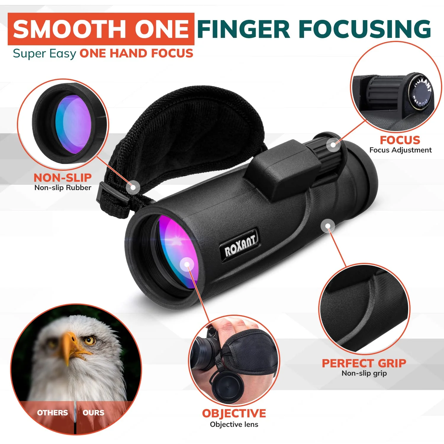 Roxant Falcon Monocular Telescope for Smartphone - 10x42 High Definition BAK4 Prism Focusing Scope - Monoculars for Adults - Includes Monocular, Phone Adapter, Mini Tripod, Case & Lens Cap - Image 2