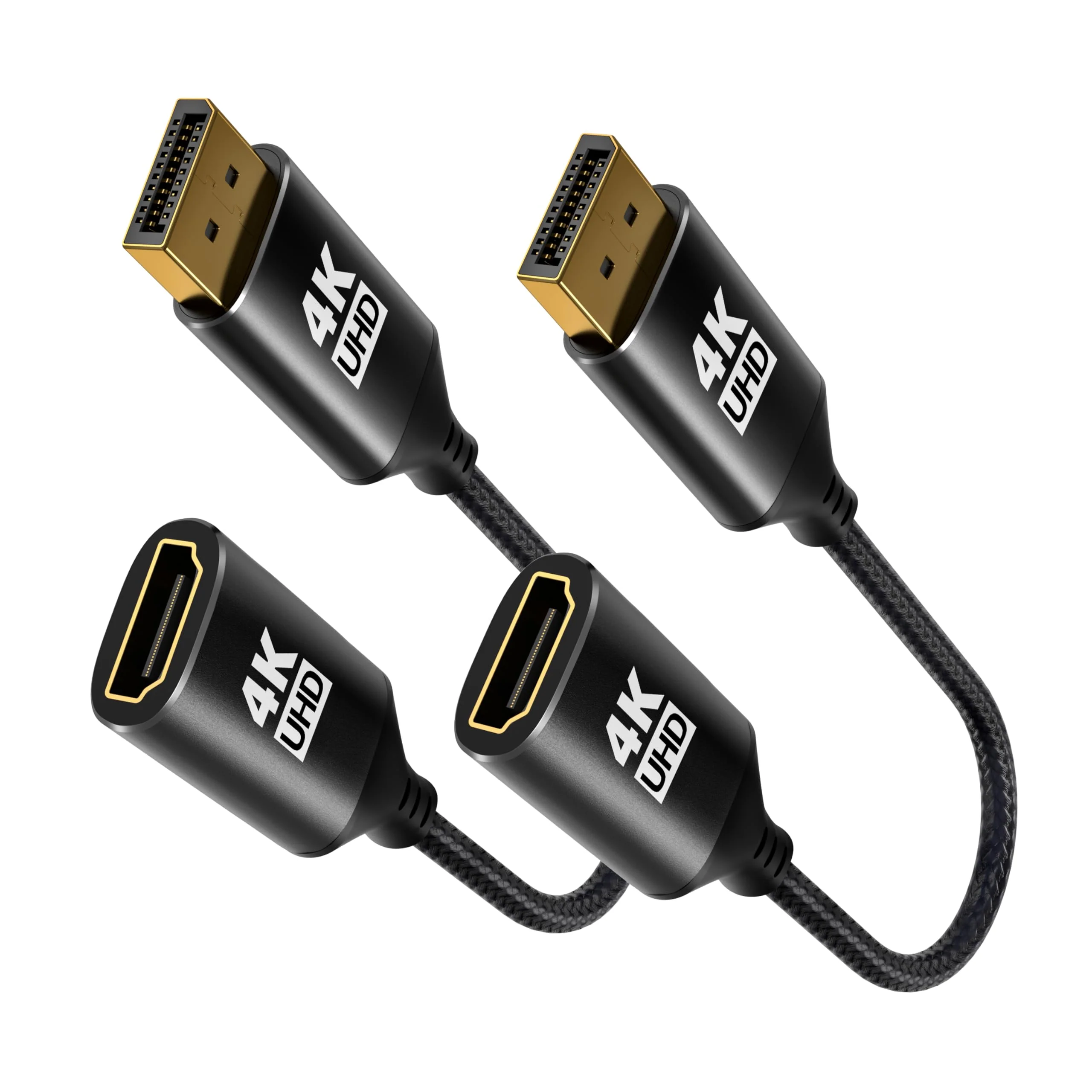 RUIZHI 4K Display Port to HDMI Adapter 2Pack,Unidirectional DP to HDMI 2K@60Hz 1080P@120Hz UHD Cable Nylon Braided Aluminum case Converter(Male to Female) Compatible for Dell, Lenovo, HP,GPU, AMD 2-Pack Black