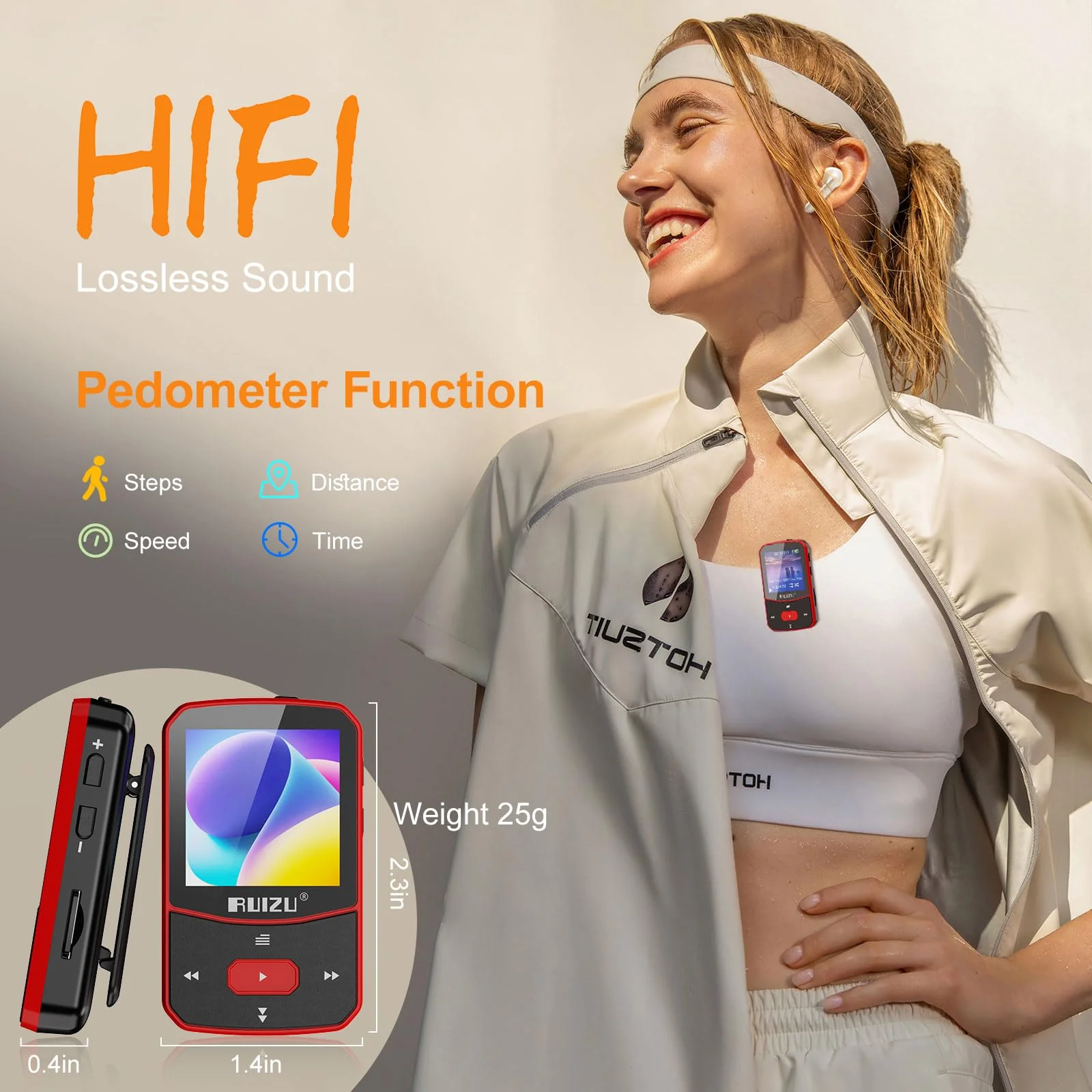 RUIZU 64GB Clip MP3 Player with Bluetooth 5.3, Portable Music Player with Voice Recorder for Sports Running, FM Radio, Pedometer, A-B Repeat, Audio Shuffle Playback, Support 128GB Micro SD Card, Red - Image 4