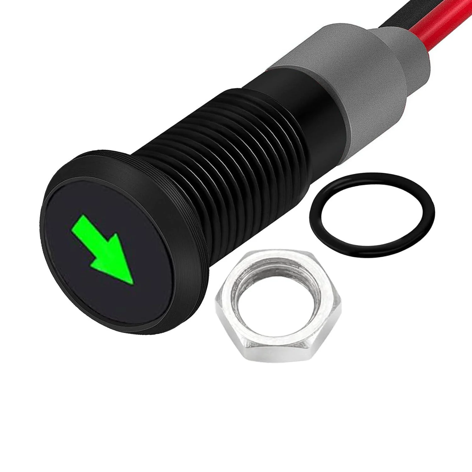 RUNCCI-YUN 12 V/24 V Round Metal Waterproof Signal Light LED Indicator Light, 8 mm Plate Mounting, DC LED Indicator Light, Dash Warning Light, Indicator Light with 26 AWG 150 mm, Green (Single Arrow)