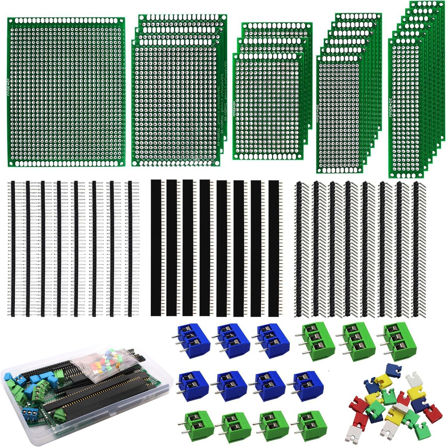 RUNCCI-YUN 82 Pieces PCB Board Kits Hole Grid Board Kit Double-Sided PCB Board PCB Board Prototype Double-Sided Circuit Boards for DIY Soldering, Compatible with Arduino Kit 19+24+25+14