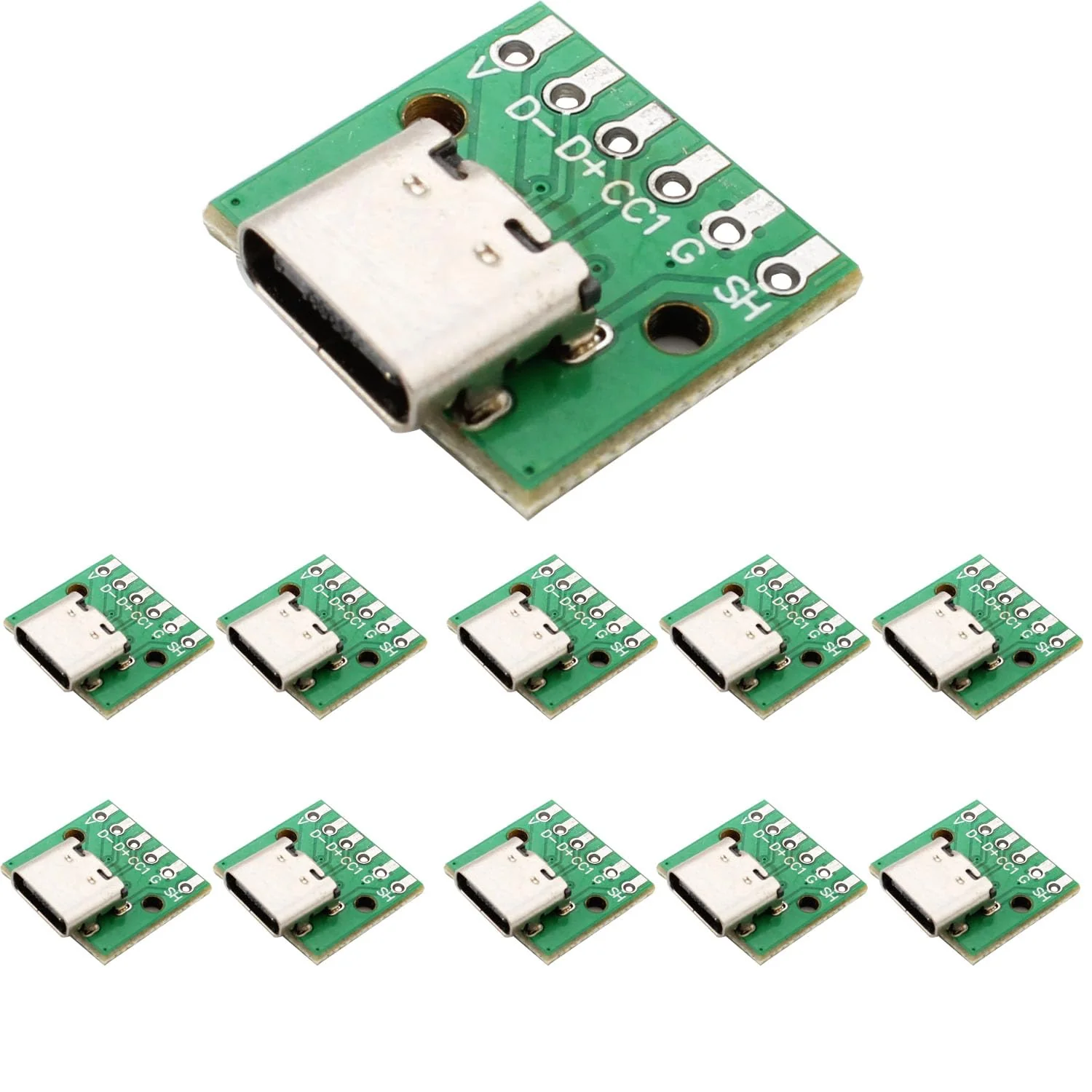 RUNCCI-YUN Pack of 10 USB C Breakout Board to DIP PCB Adapter Breakout Test Board Solder Socket 2.54 mm Pitch 16 Pin 3.1 Type C to 6P DIY Converter