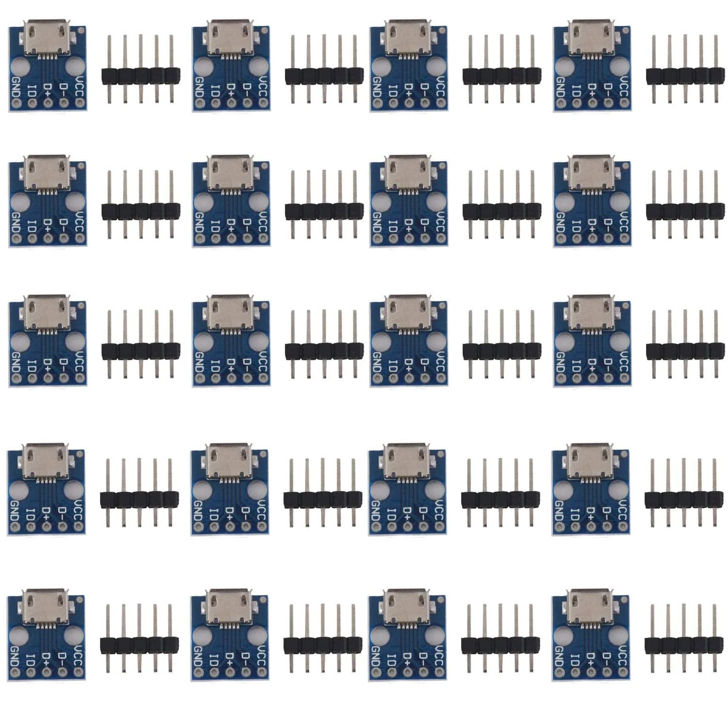 RUNCCI-YUN Pack of 20 USB to DIP Adapters, 2.54 mm Micro USB Socket, 5-Pin B-Type, PCB Converter Module Board, for DIY USB Power Supply/Breadboard