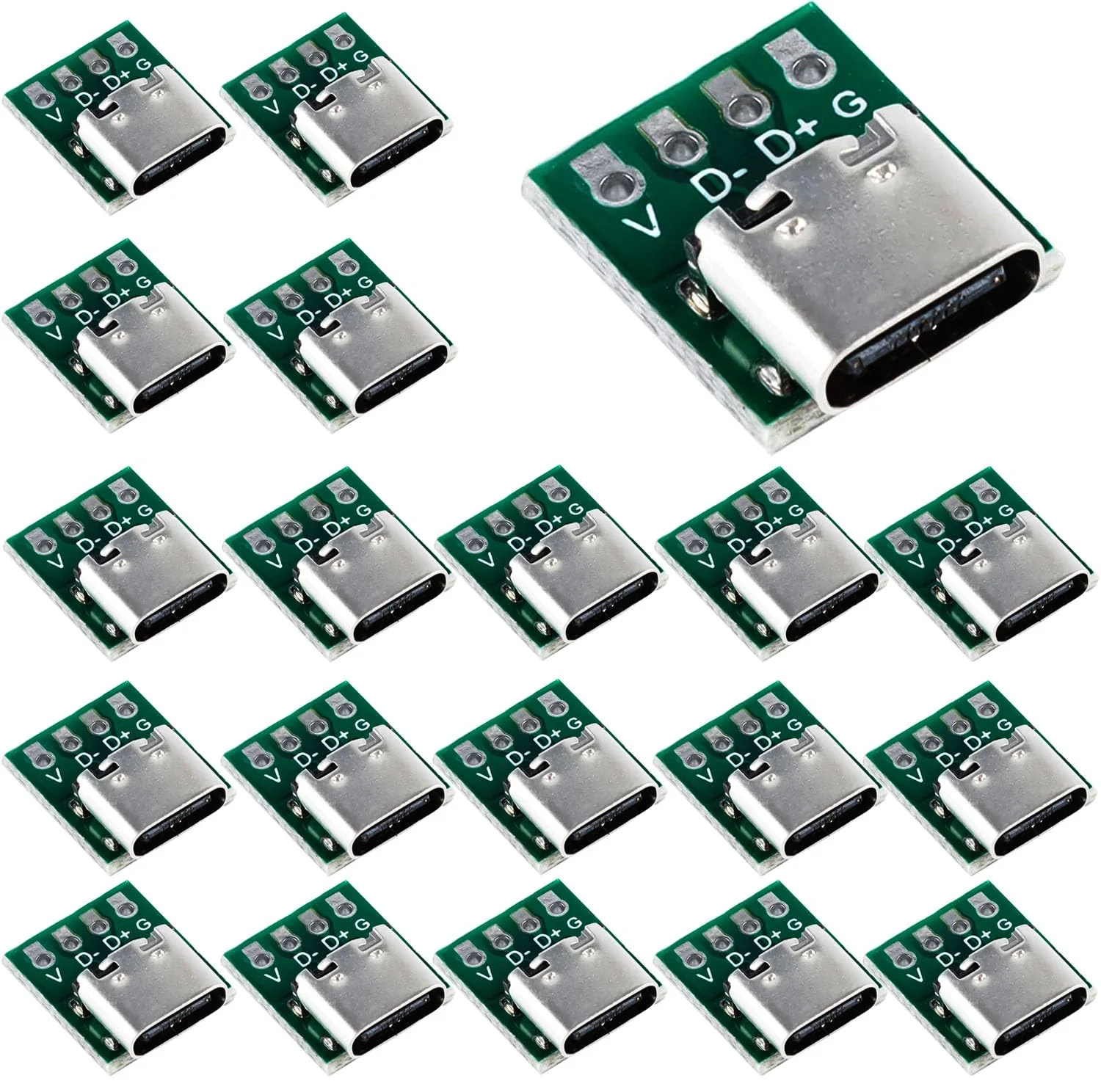 RUNCCI-YUN USB 3.1 Type C Male Board, USB Type C Breakout Board, Soldering Adapter Socket Plug with PCB Converter Board, DIY Serial Breakout Connector for Data Cable, Wire, Cable Transfer, Pack of 20