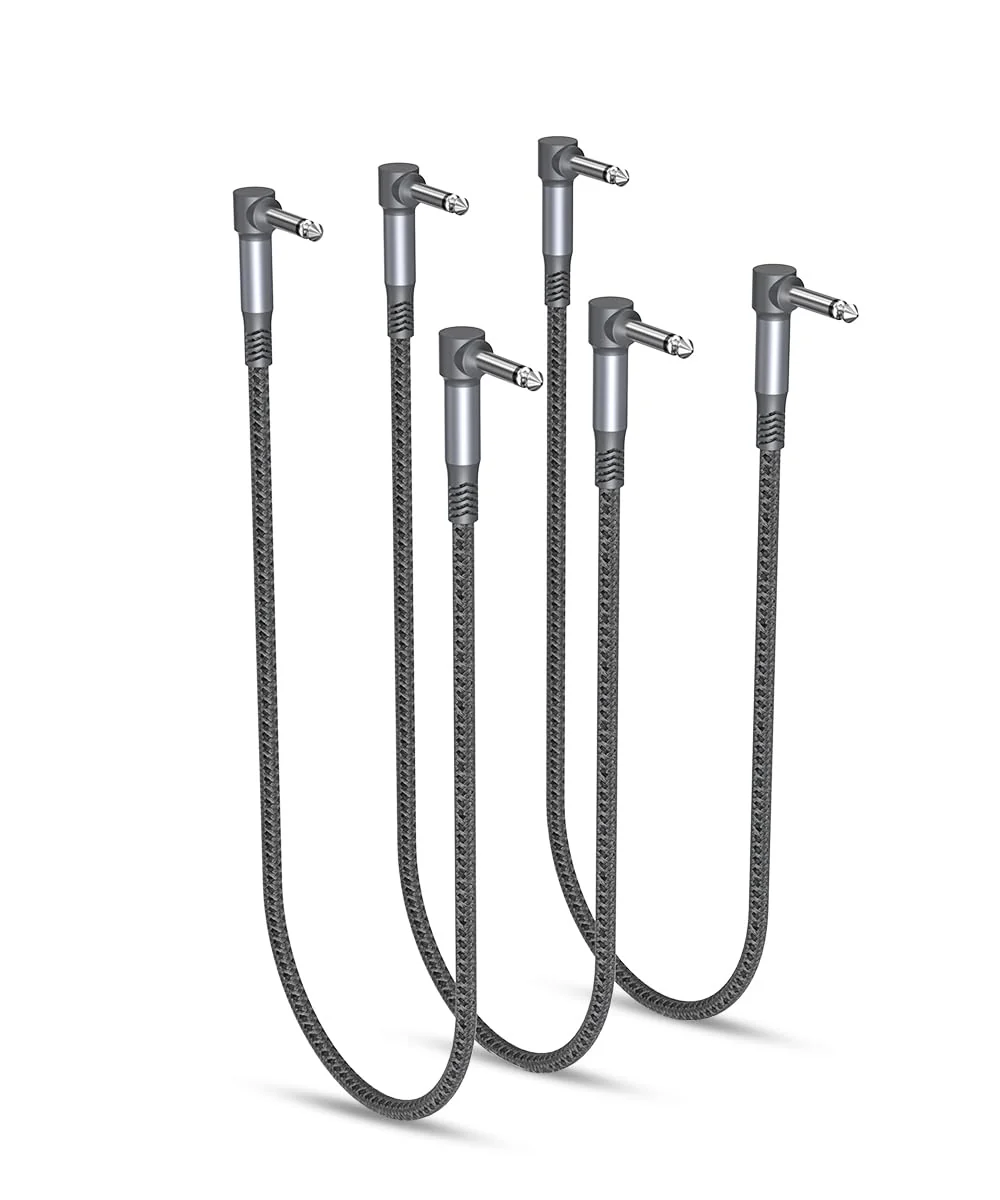 Ruxely Guitar Patch Cables 24-Inch 3-Pack,6.35MM Effects Pedal Board Cord,Nylon Braided 1/4 Right-Angle Instrument Audio Cable,Pedalboard Connector TS Copper Wire for Amp/Amplifier,Mixer,Electric Bass 24 inch Gray