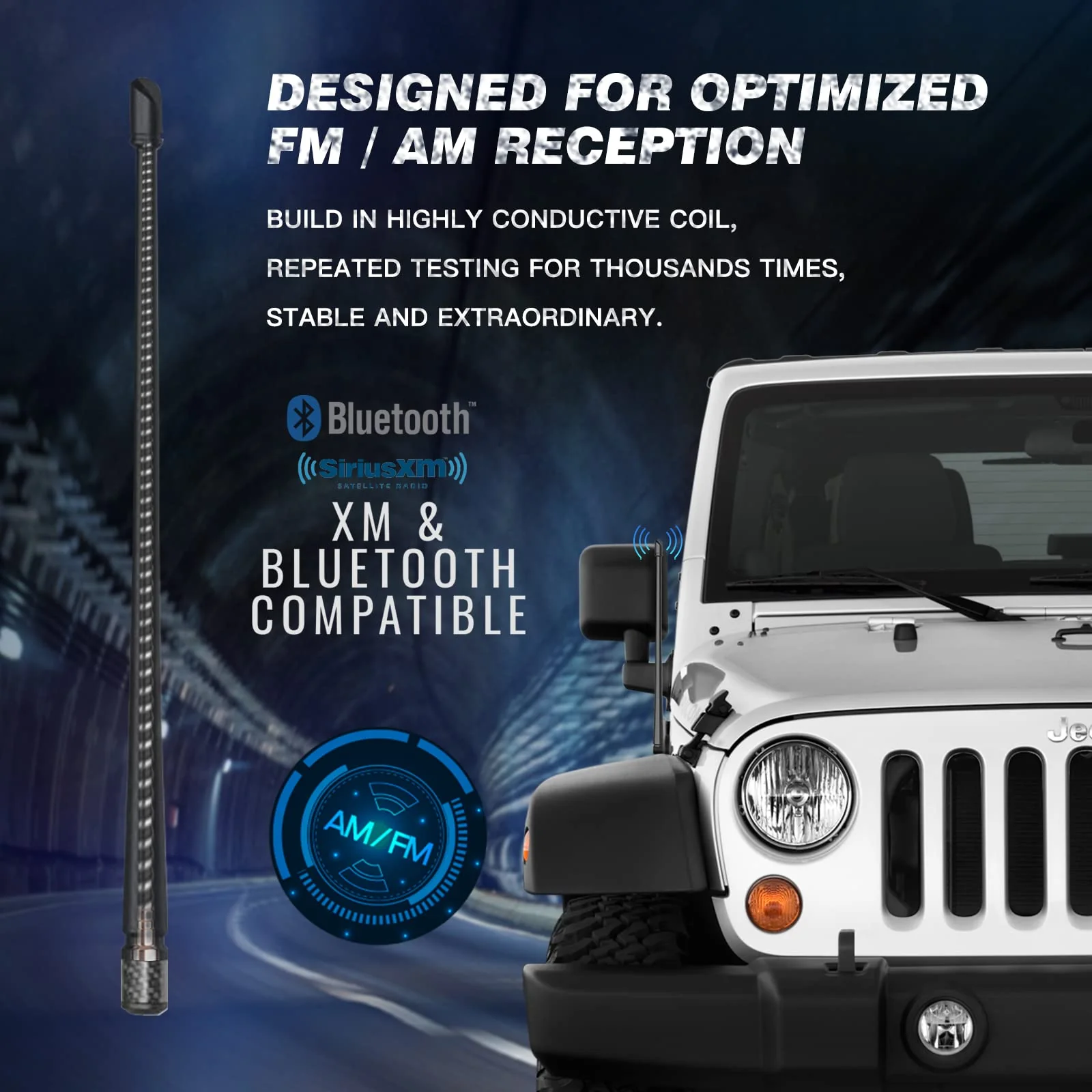 RYDONAIR Antenna Compatible with Jeep Wrangler JK JKU JL JLU Rubicon Sahara Gladiator 2007-2024 | 13 inches Flexible Rubber Antenna Replacement | Designed for Optimized FM/AM Reception Jeep Wrangler 2007+ - Image 2