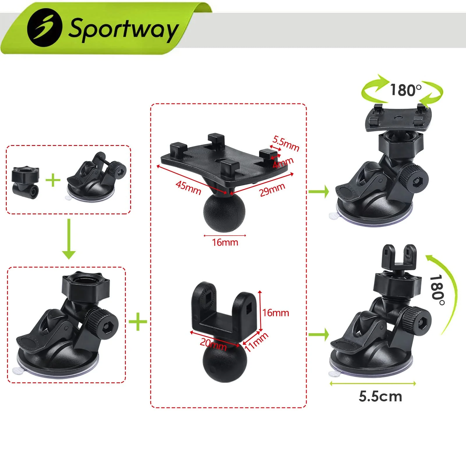 S40 Dash Cam Suction Mount (3rd Gen) with10pcs 360 Rotating Joints Compatible for Rexing, Old Shark, Yi, TOGUARD, Compark, Kingslim, Crosstour and Most Dash Cameras, DVR, GPS - Image 2
