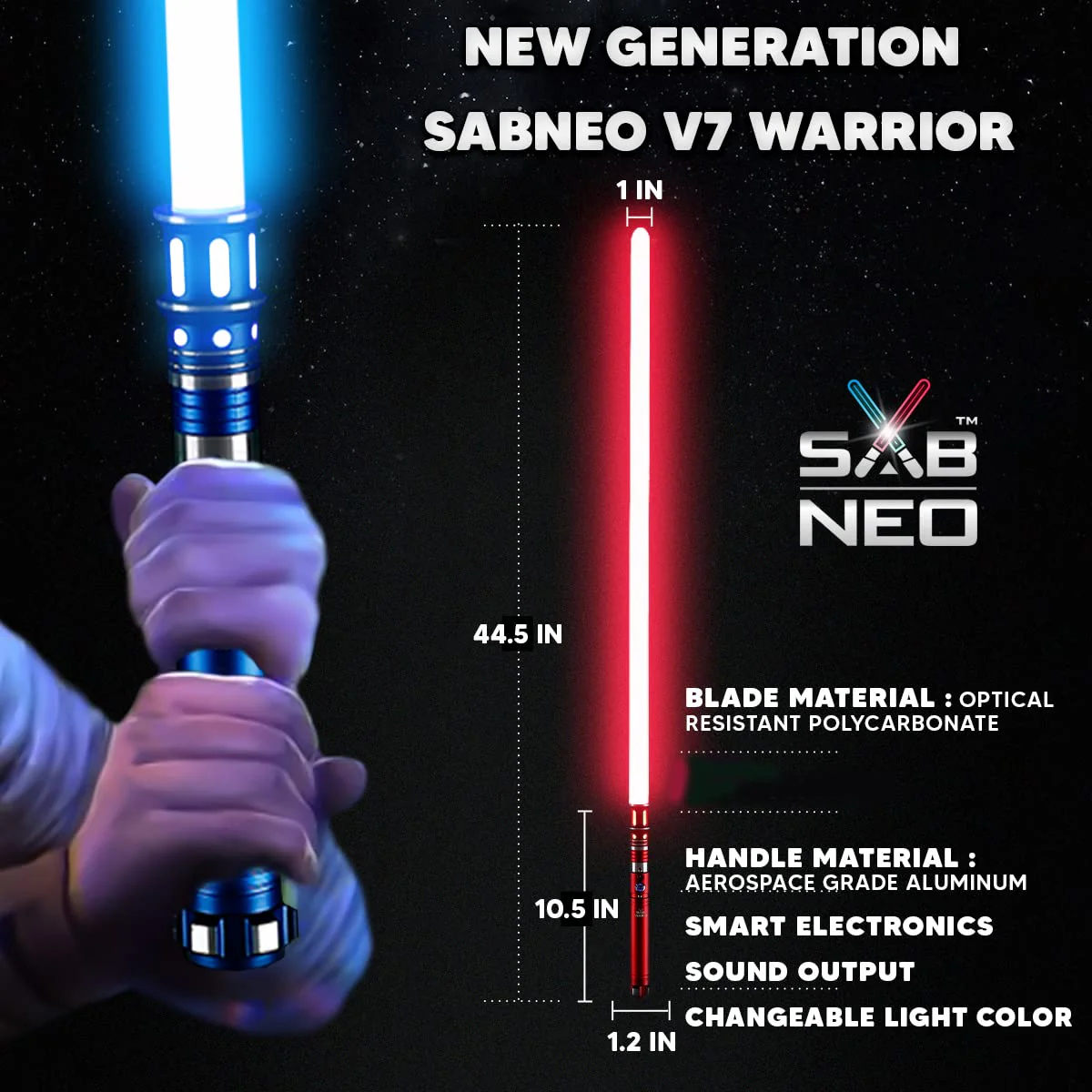 SABNEO Light Saber V7 Changeable Colors - Smooth Swing and Sound Dueling Light Sabers RGB - 10 Sound Effects Black - Image 2