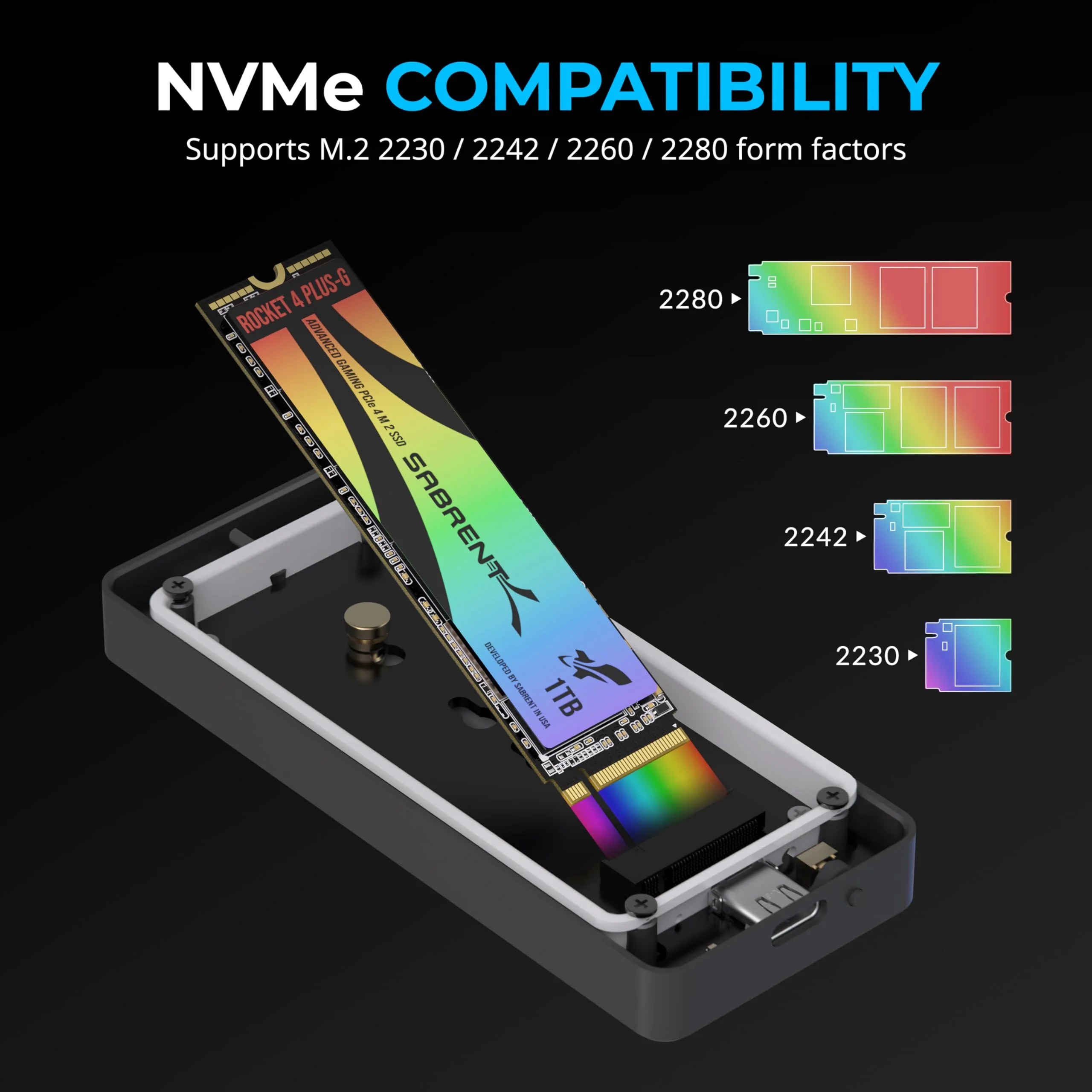 SABRENT Rocket RGB USB C 20Gbps M.2 SATA/NVMe SSD Enclosure (EC-RGBG) NVMe/SATA - RGB - Image 5