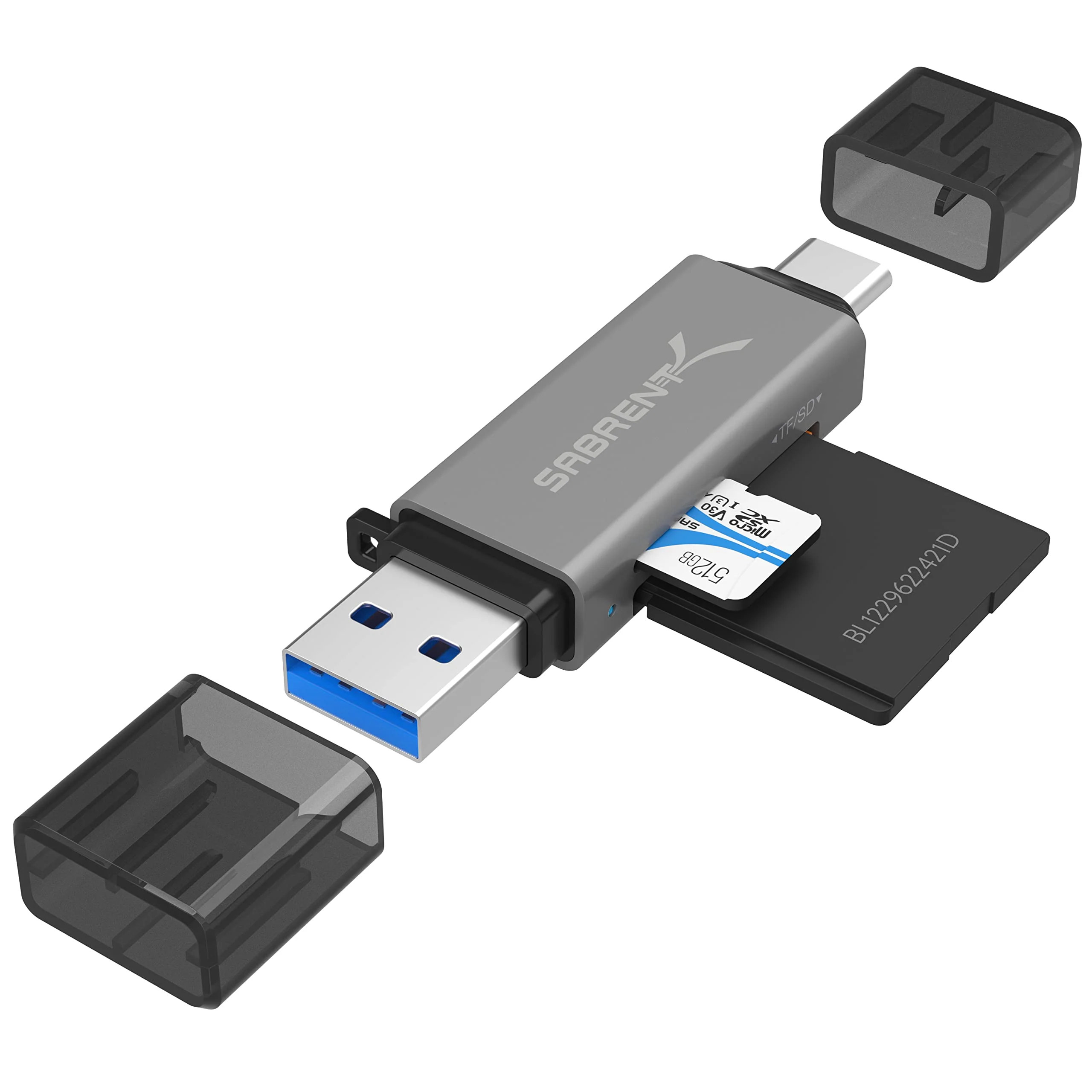 SABRENT USB 3.0 and USB Type-C OTG Card Reader Supports SD, SDHC, SDXC, MMC/MicroSD, T-Flash (CR-BCA2) 2-Slot USB A & C