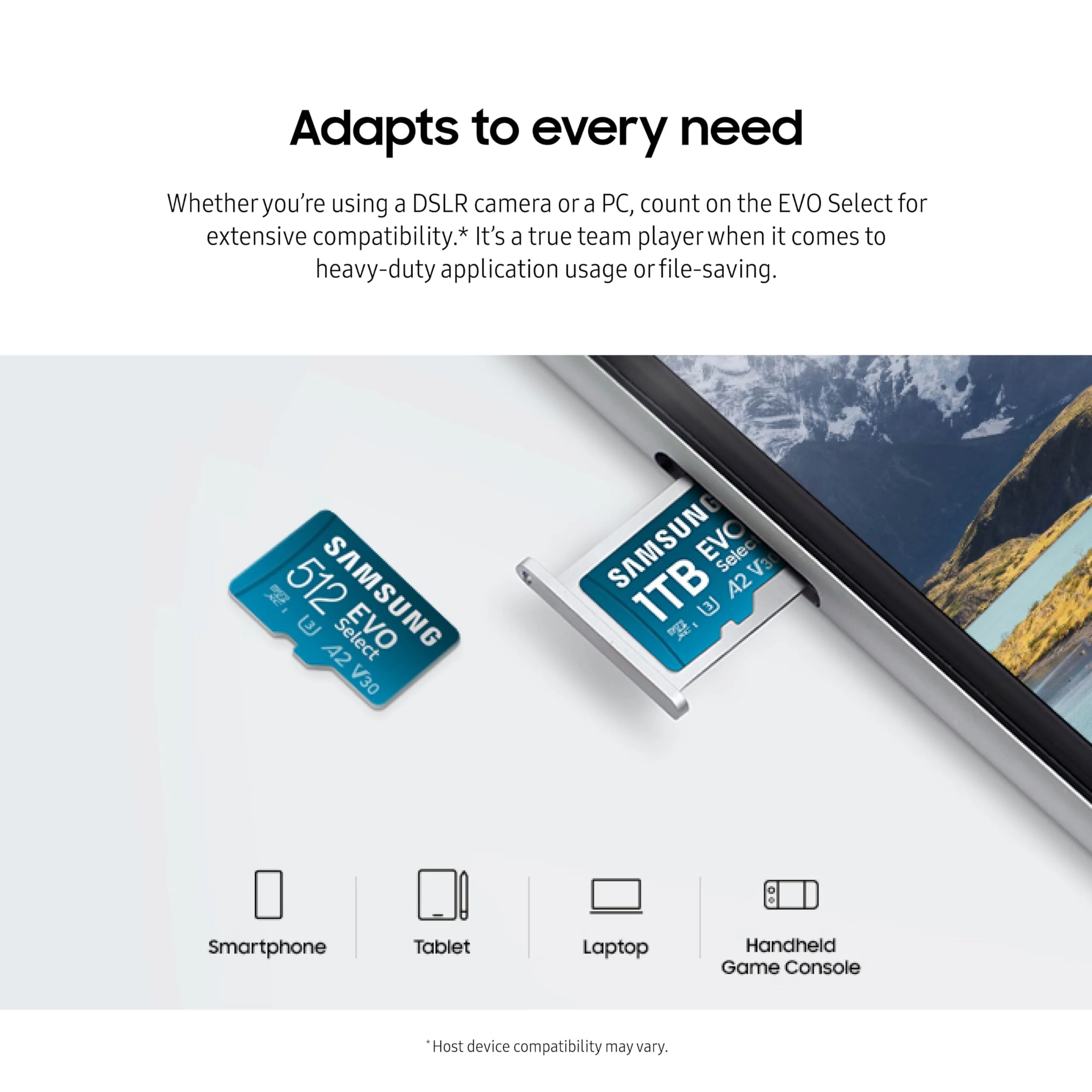 SAMSUNG EVO Select MicroSD Memory Card + Adapter, 256GB microSDXC, Speeds Up to 160 MB/s, UHS-I, C10, U3, V10, A2, Upgrade Storage for Phones, Tablets, Nintendo-Switch, MB-ME256SA/AM New Generation - up to 160 MB/s - Image 3