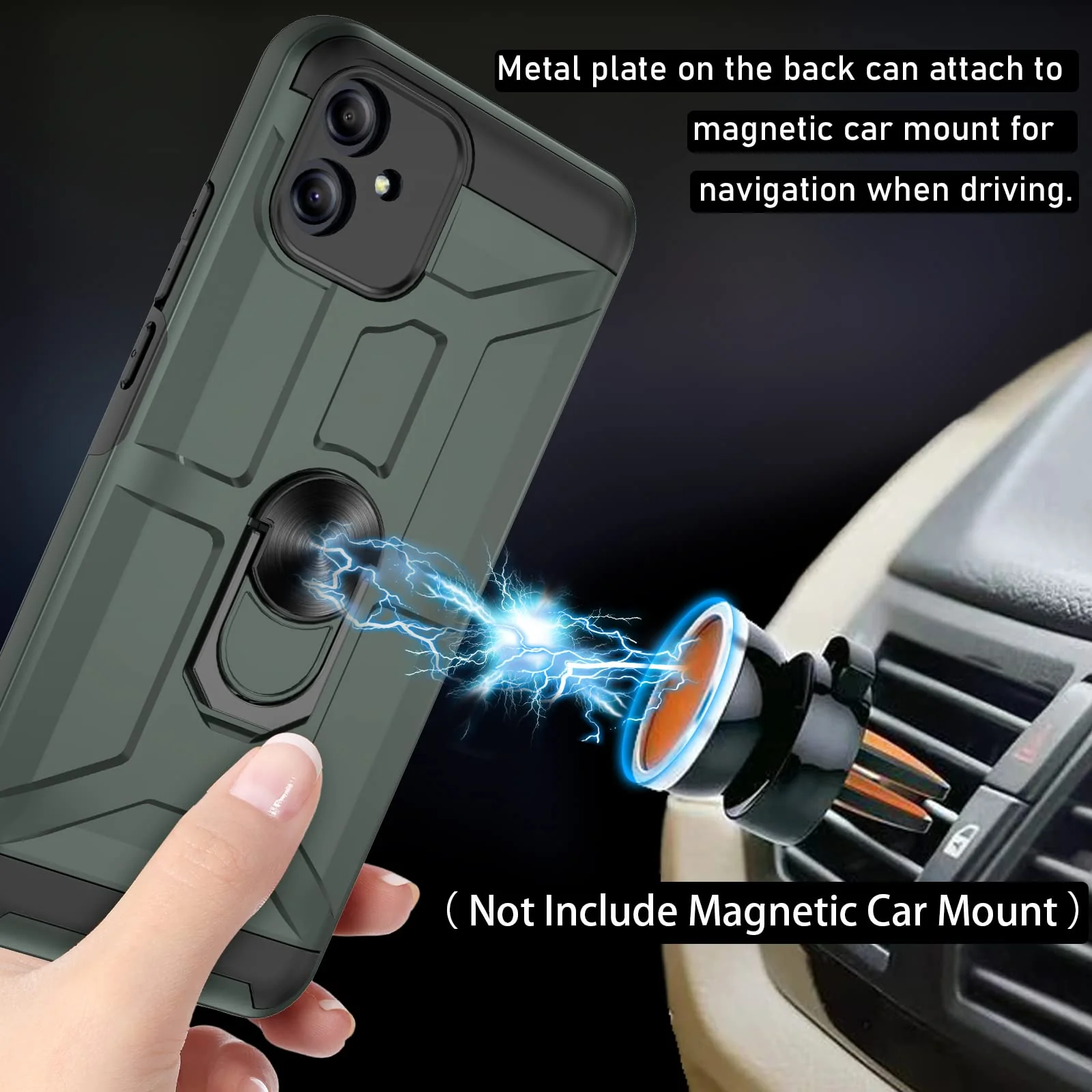 Samsung Galaxy A04e Case, Galaxy A04e Case with [3X Tempered Glass Screen Protector], Built-in Ring Kickstand and Magnetic Car Mount Shockproof Dropproof Armor Case for Galaxy A04e 6.5" - Green - Image 4