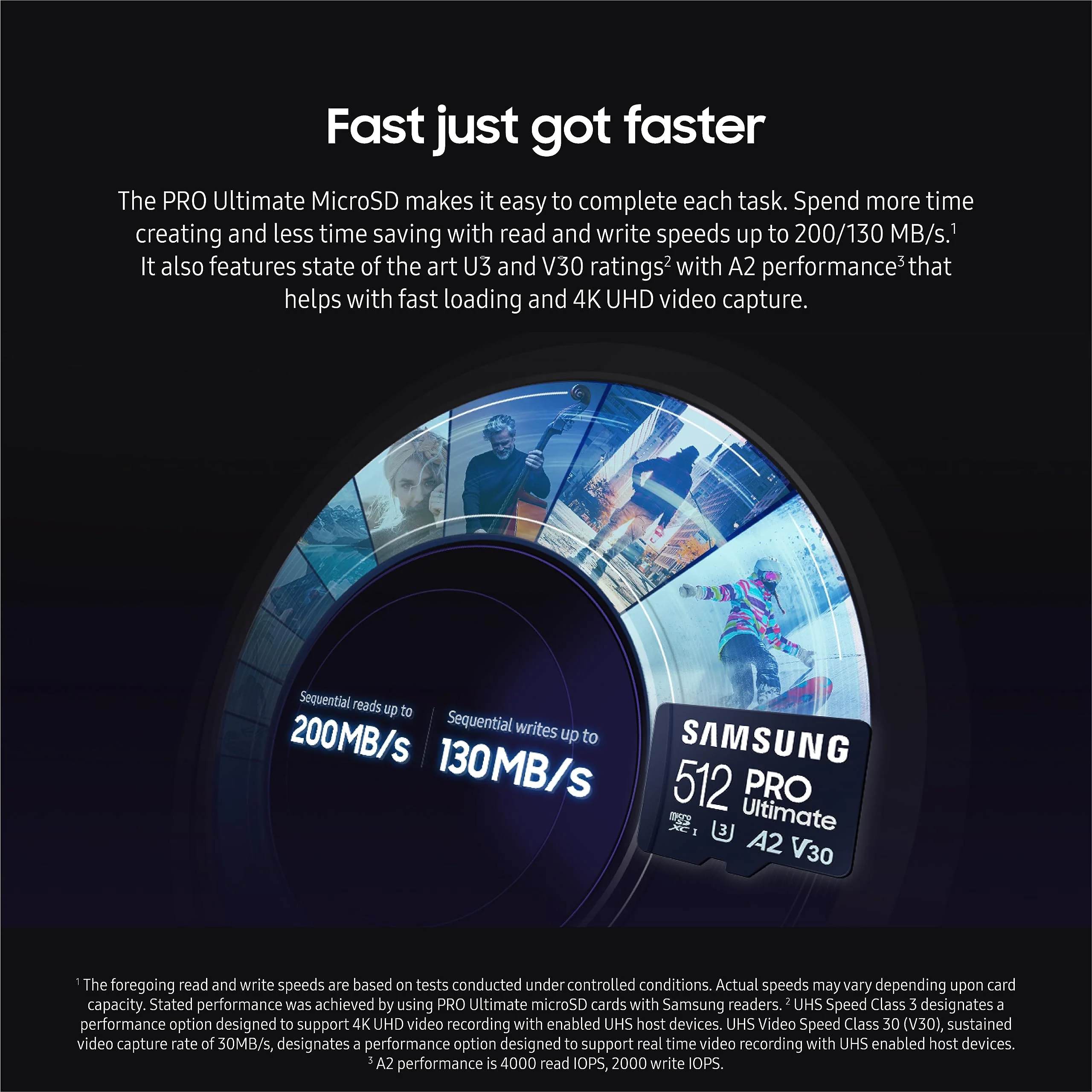 SAMSUNG PRO Ultimate microSD Memory Card+Reader, 128GB microSDXC, Up to 200 MB/s, 4K UHD, UHS-I, Class 10, U3,V30, A2 for GoPRO Action Cam, DJI Drone, Gaming, Phones, Tablets, MB-MY128SB/AM PRO Ultimate (200MB/s) USB Reader Included - Image 4